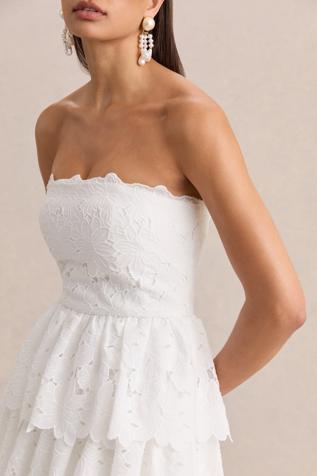 Winona | White Lace Square-Neck Mini Dress With Ruffled Detailing