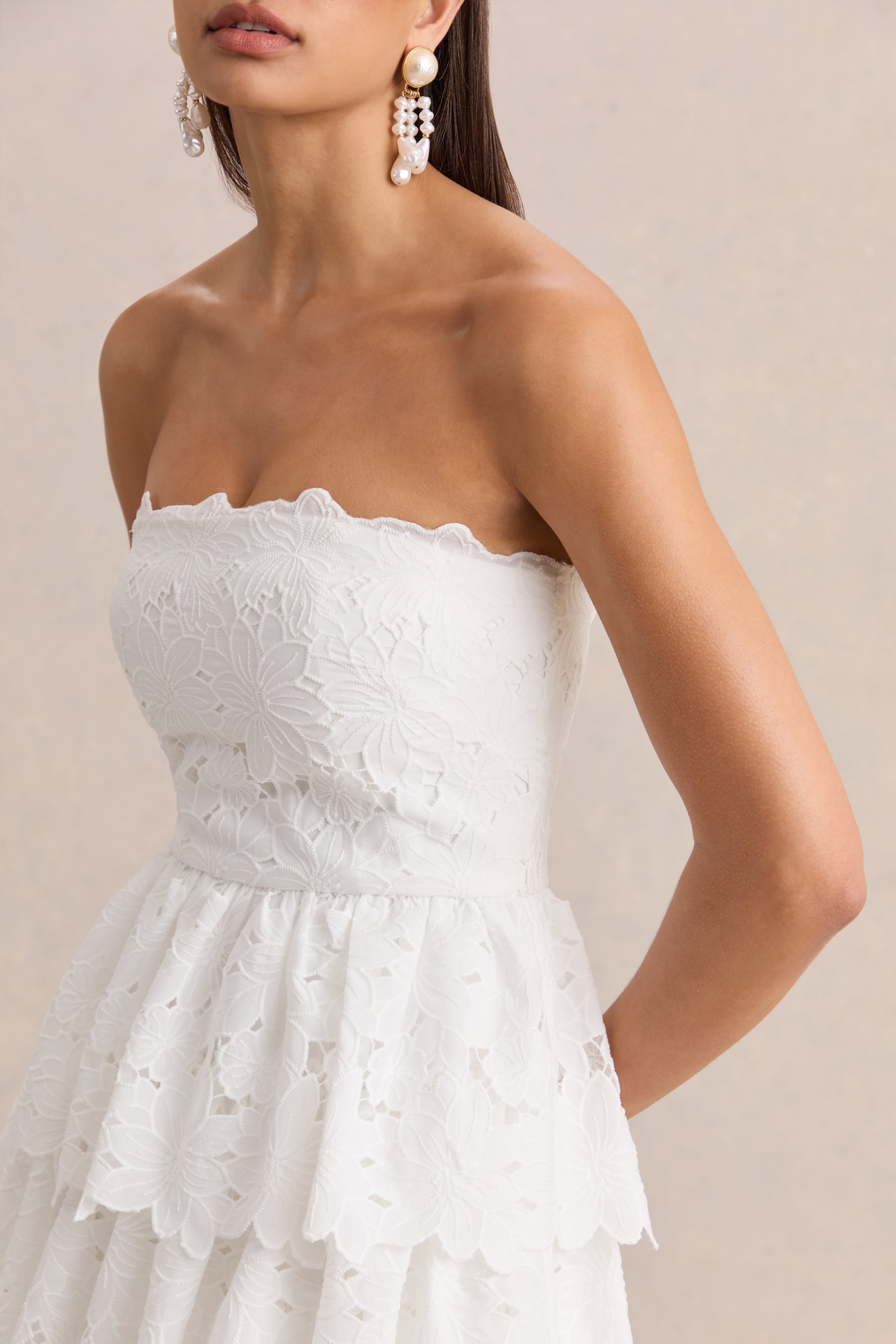 Winona | White Lace Square-Neck Mini Dress With Ruffled Detailing