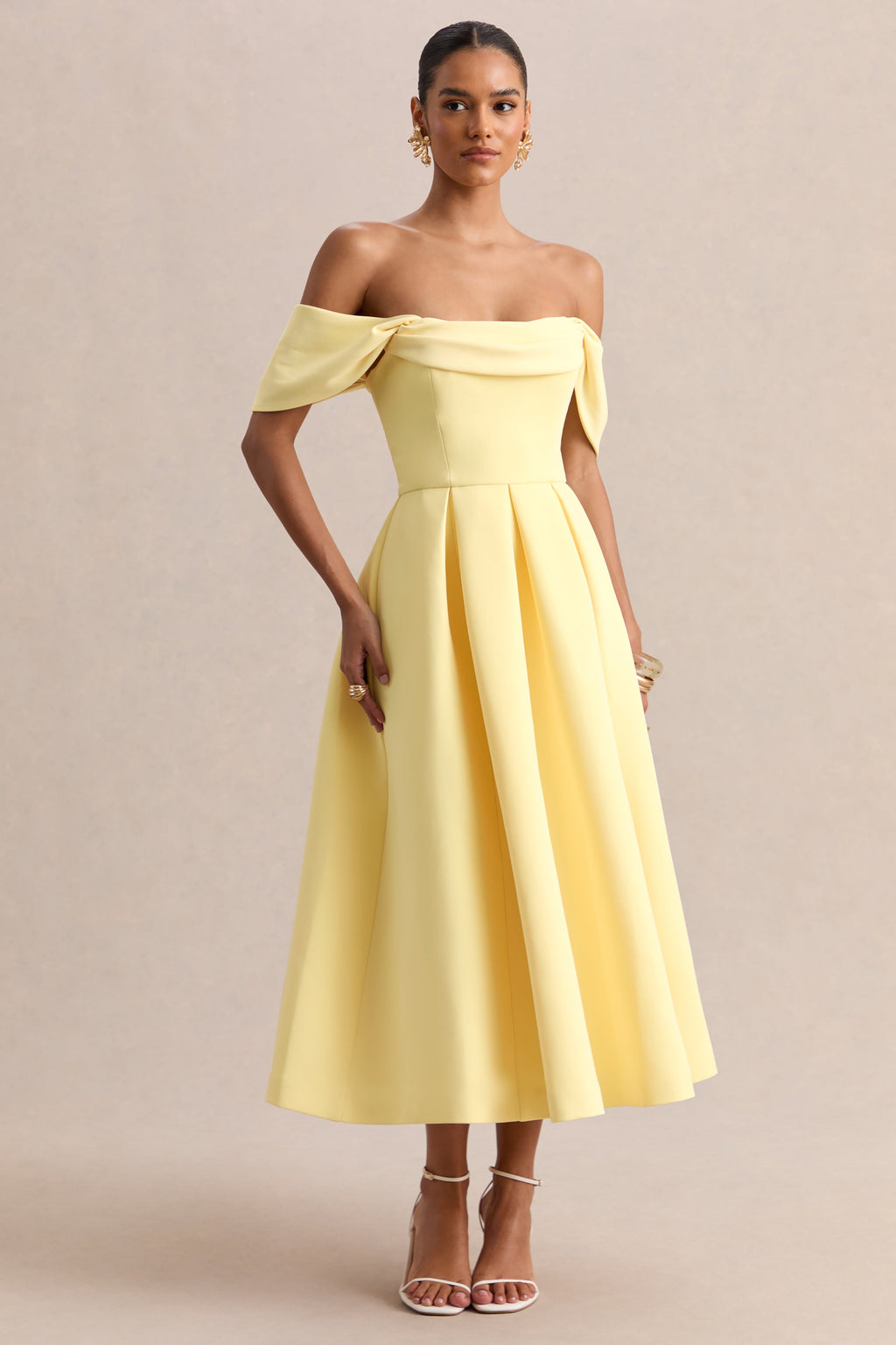 Cosima | Lemon Bardot-Neck Midi Dress