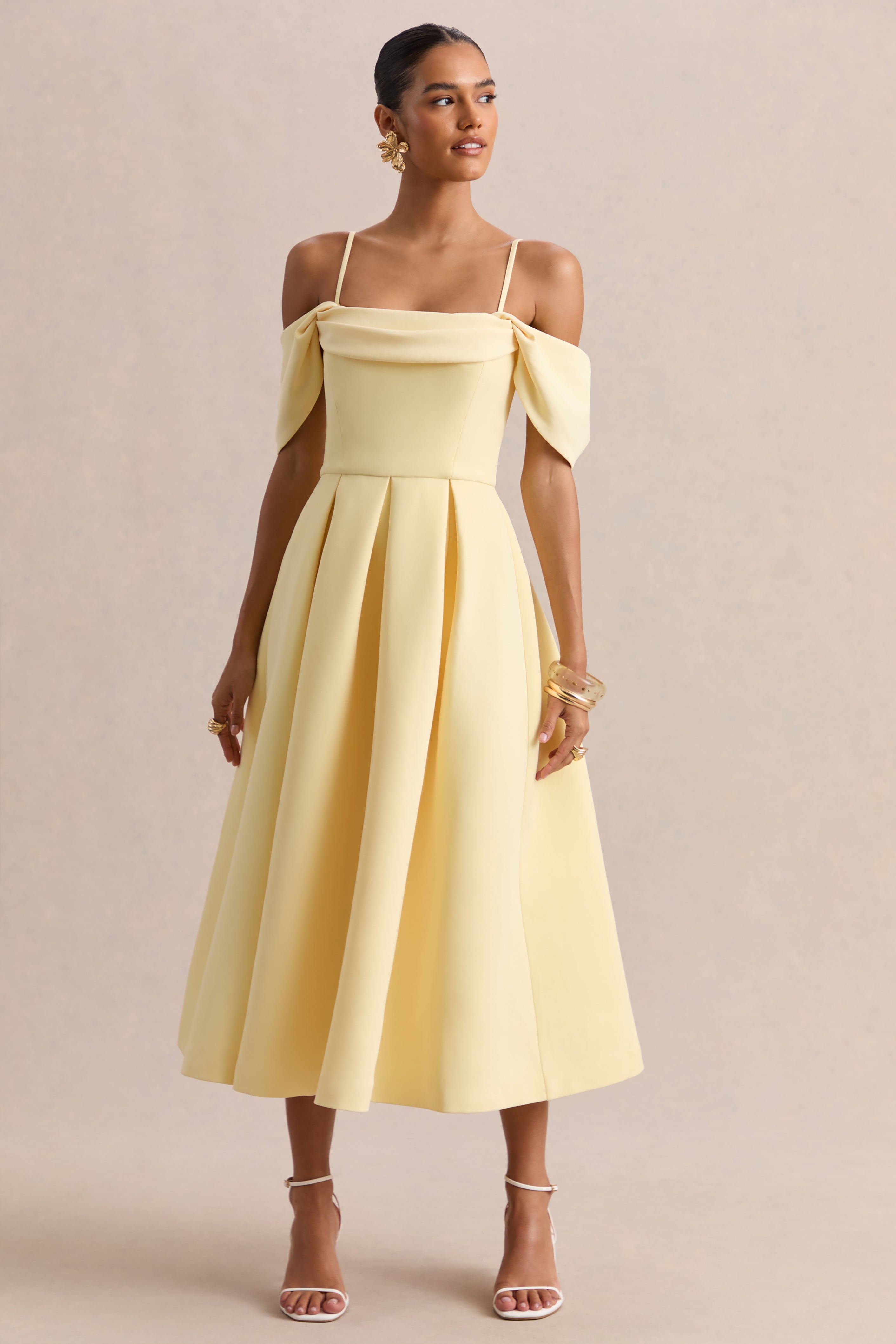 Cosima | Lemon Bardot-Neck Midi Dress