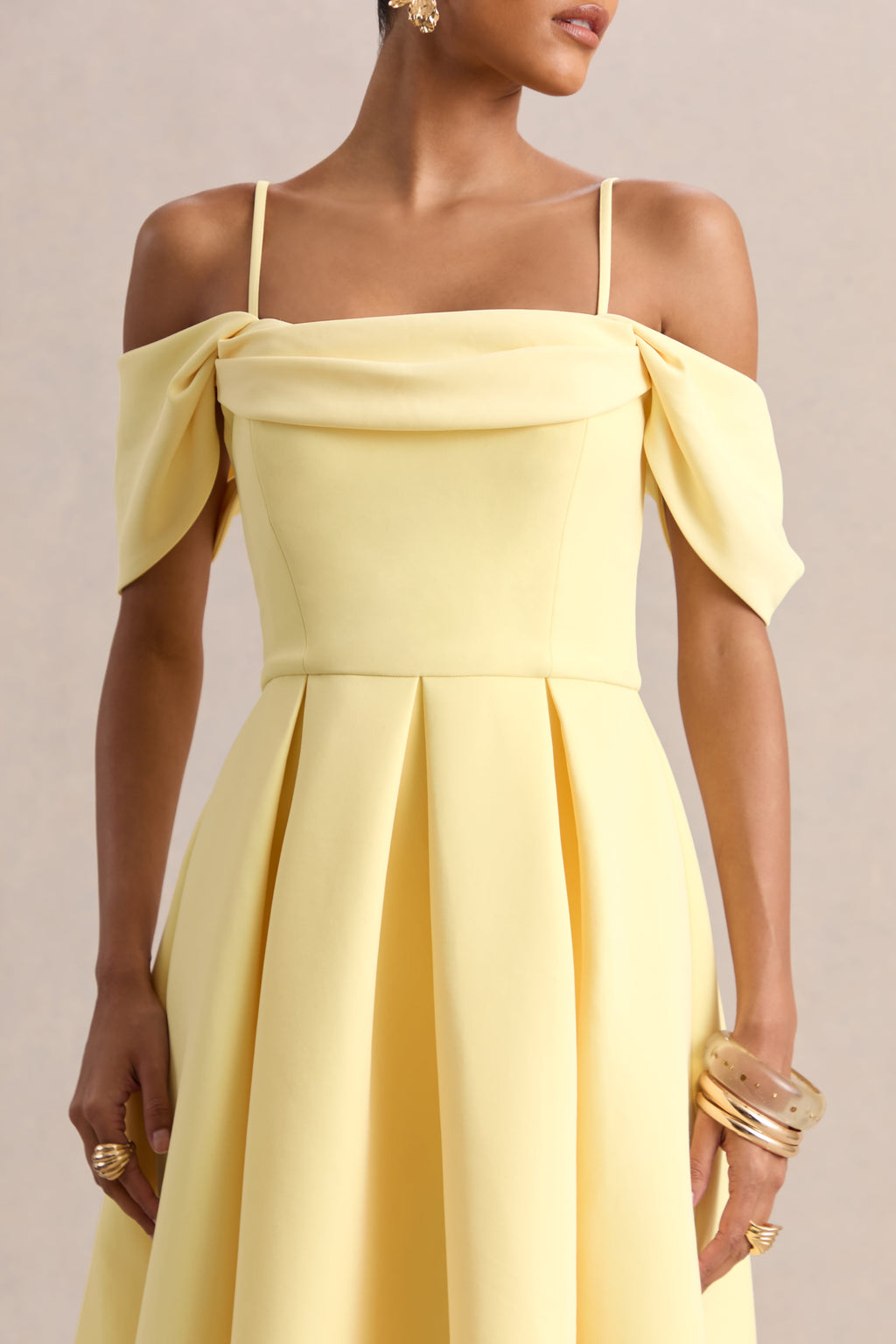 Cosima | Lemon Bardot-Neck Midi Dress