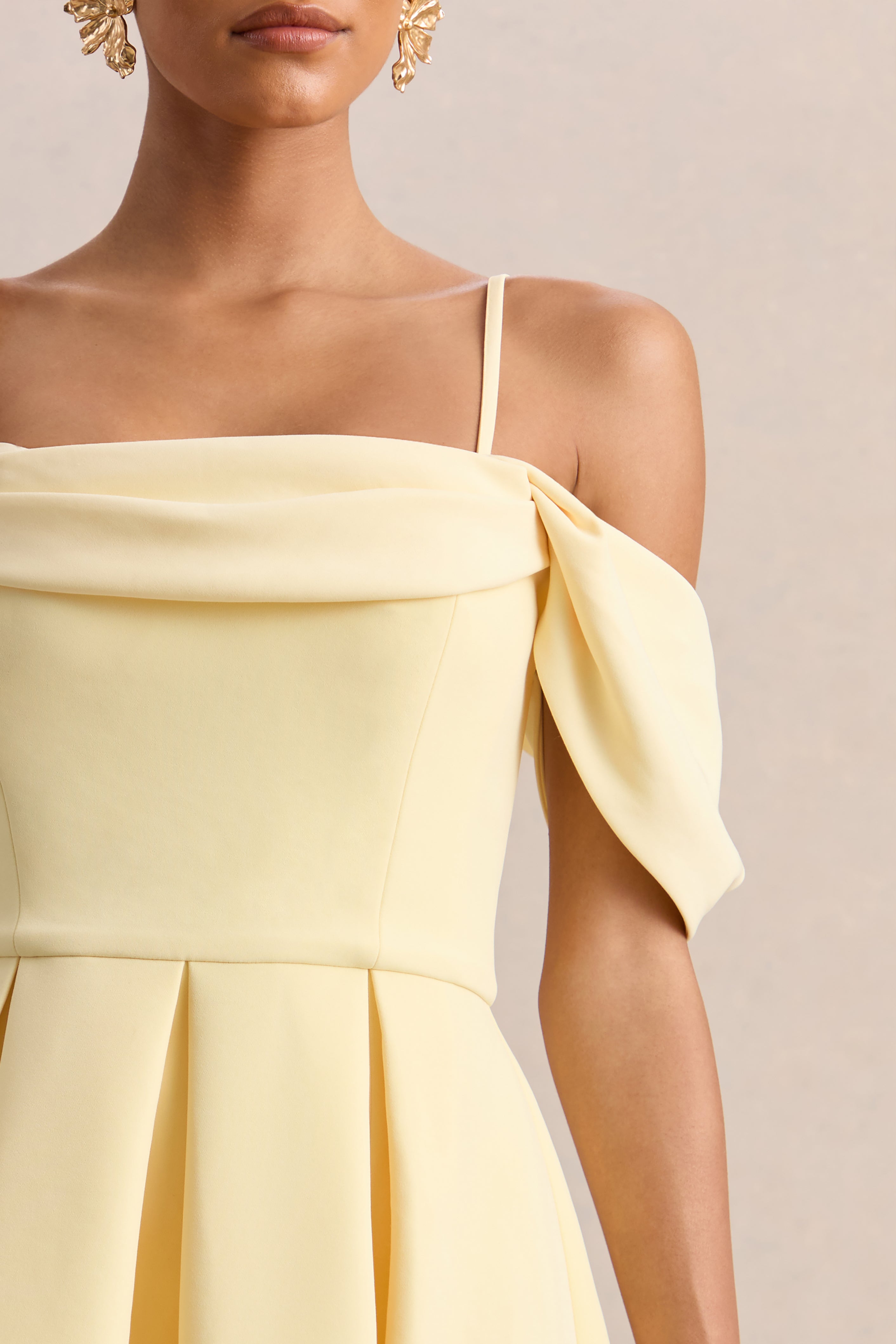 Cosima | Lemon Bardot-Neck Midi Dress