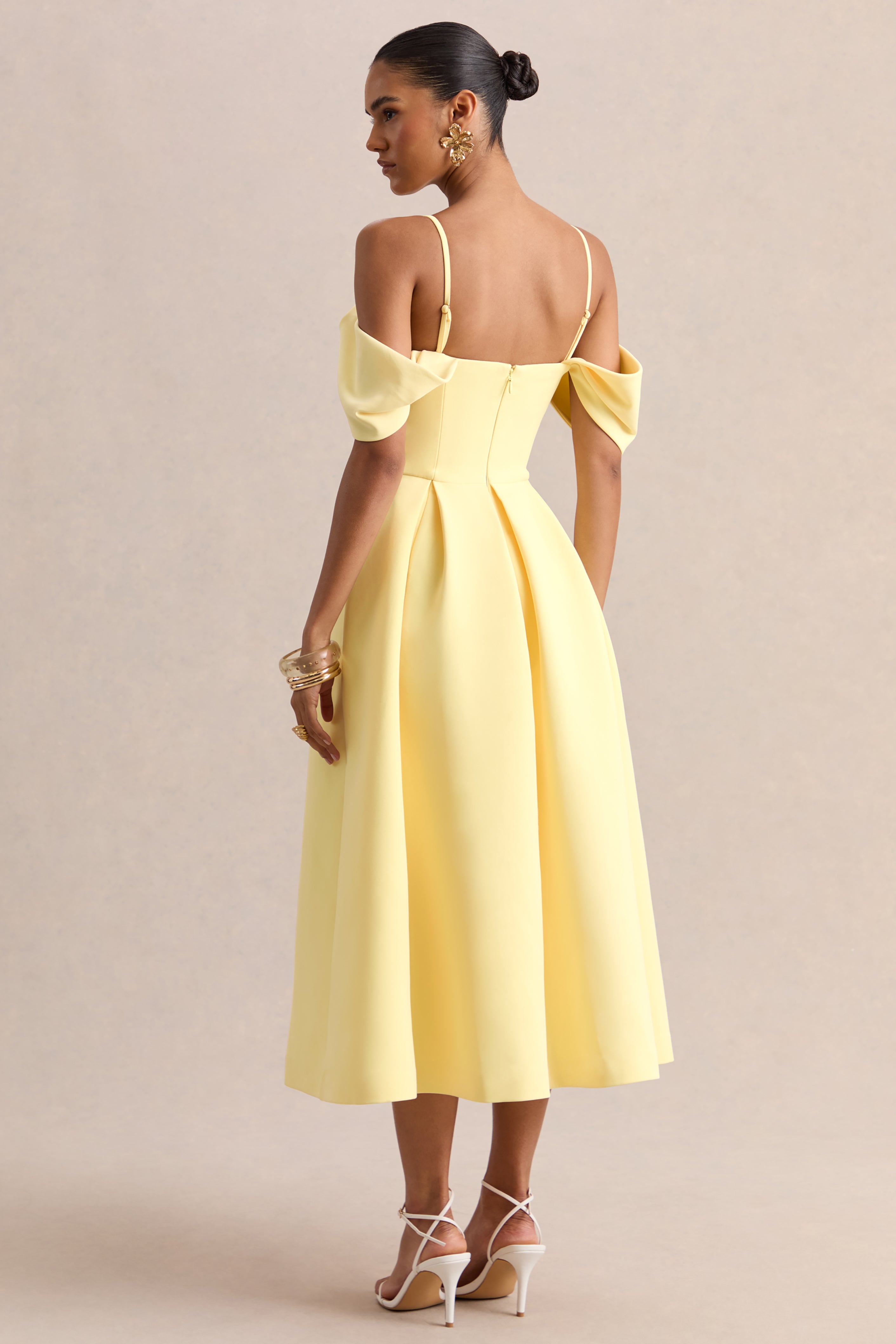 Cosima | Lemon Bardot-Neck Midi Dress