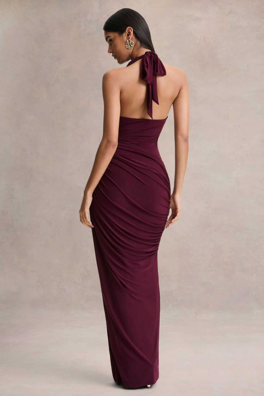 Cairo | Burgundy Cowl-Neck Maxi Dress With Gathered Detailing