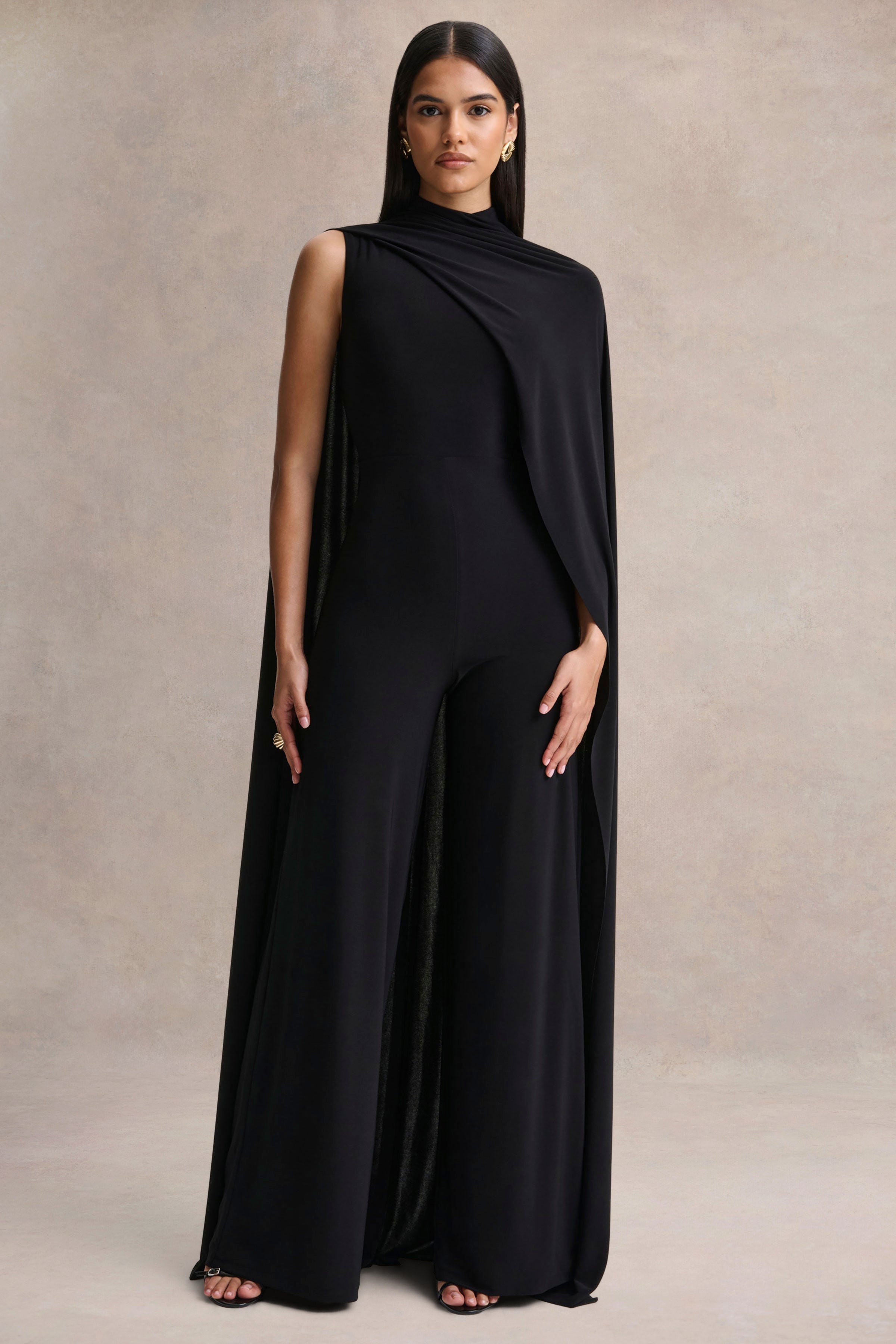 Seema | Black High-Neck Jumpsuit With Cape