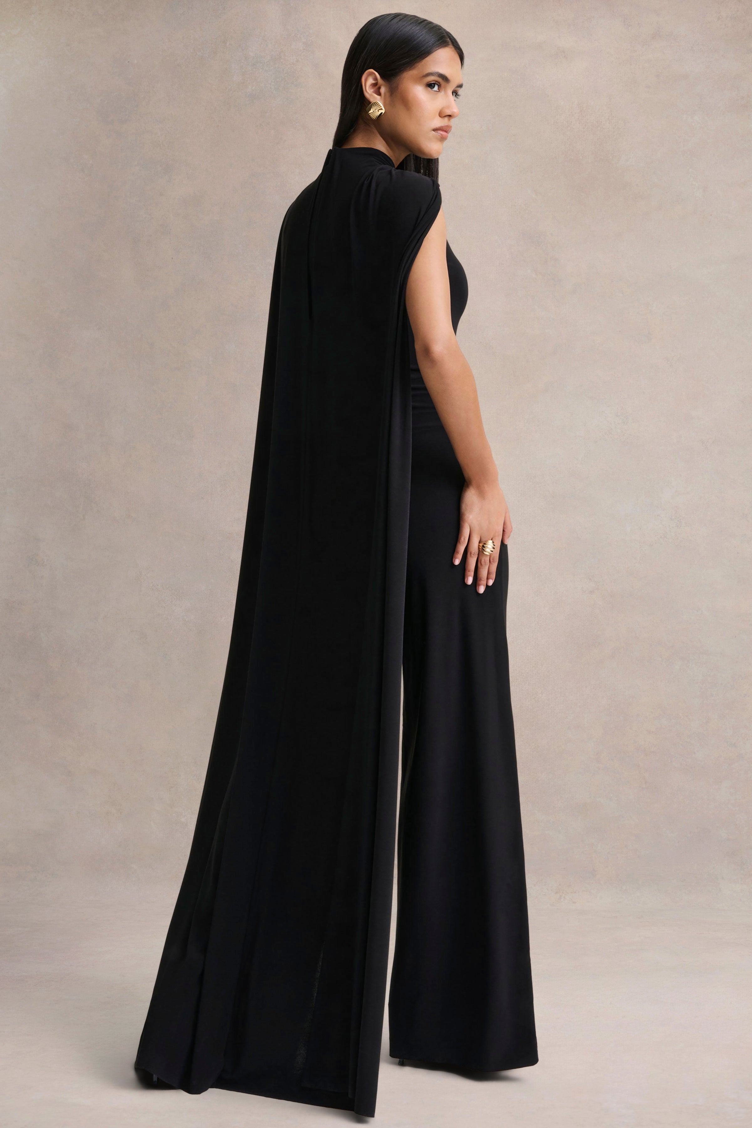 Seema | Black High-Neck Jumpsuit With Cape