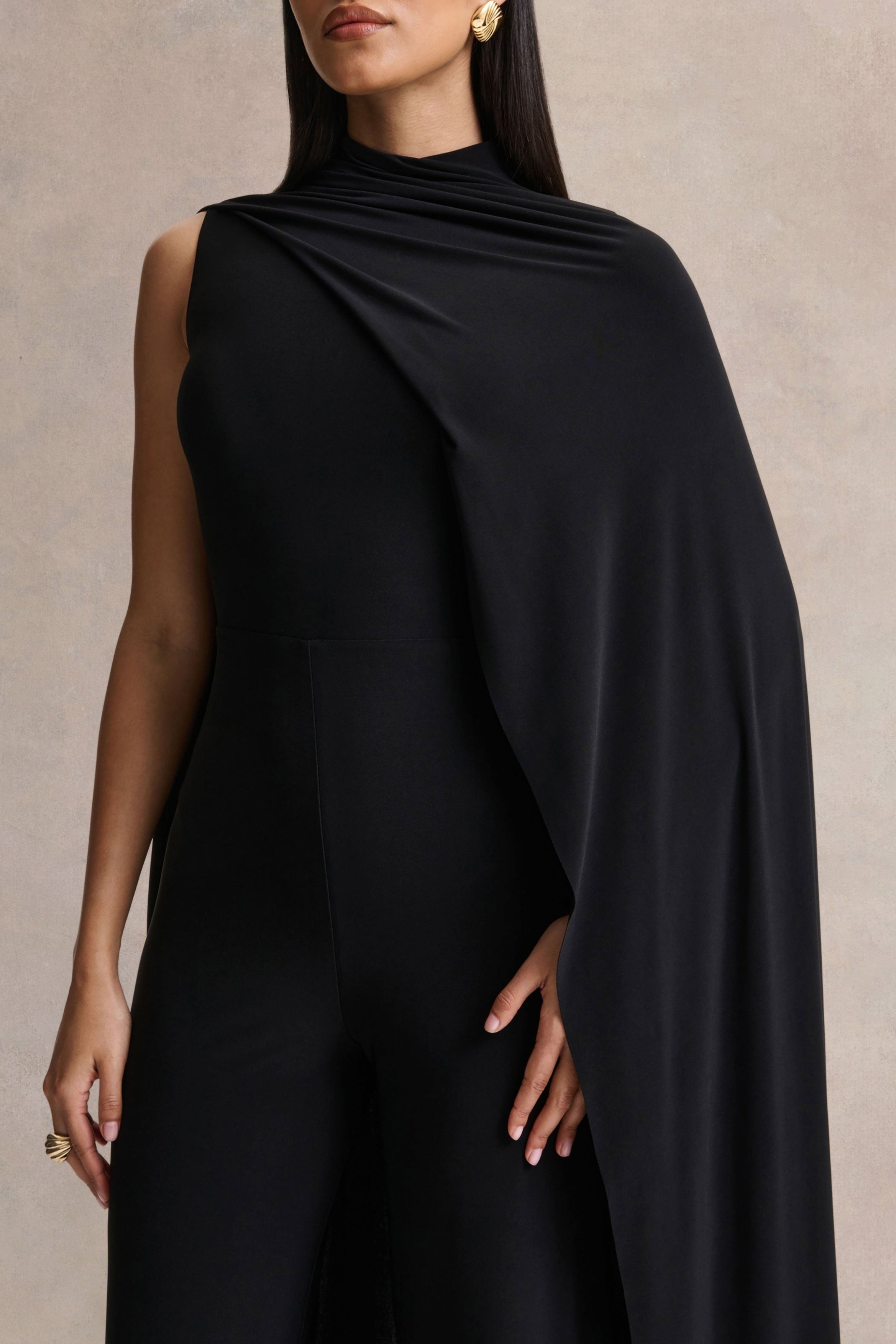 Seema | Black High-Neck Jumpsuit With Cape
