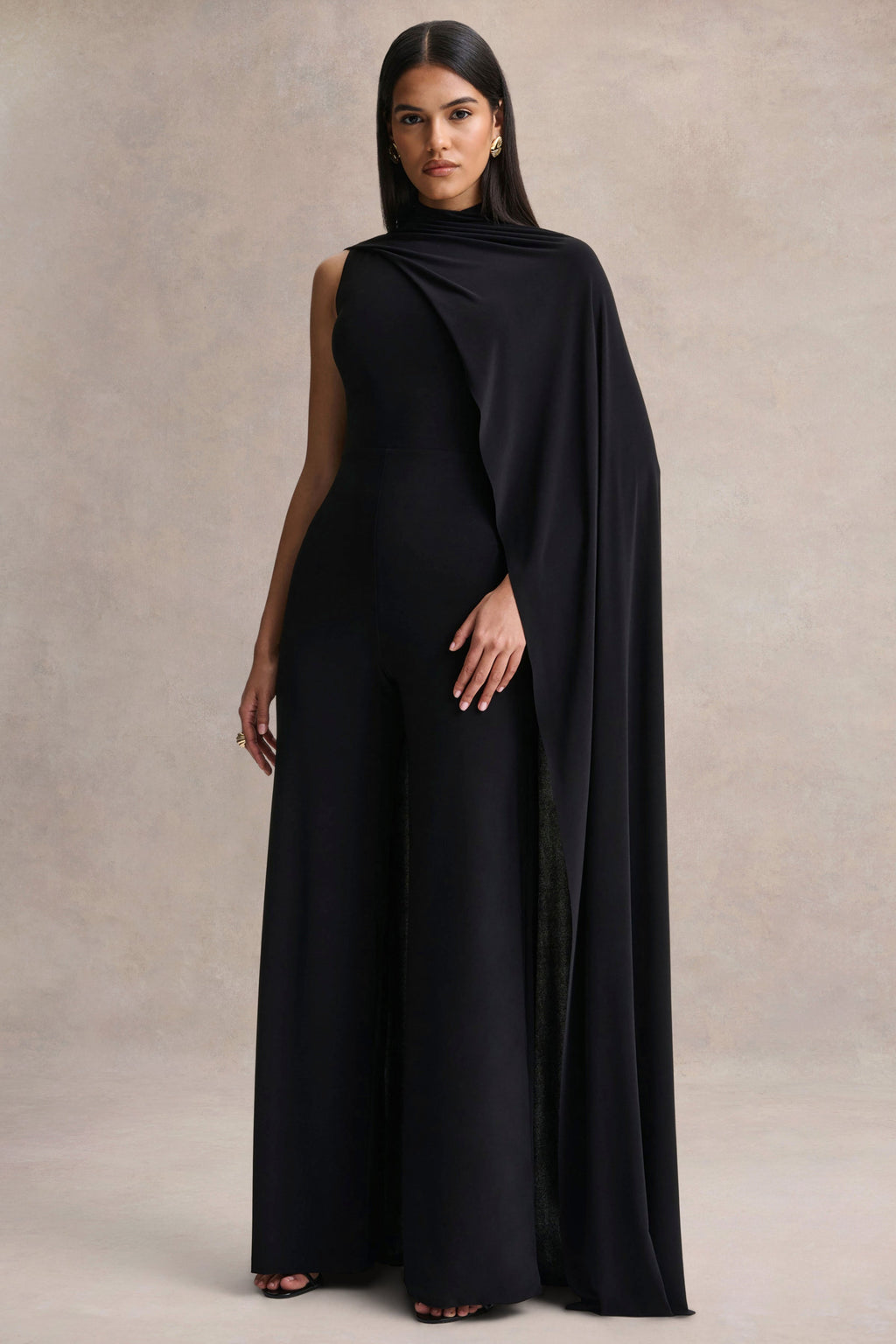 Seema | Black High-Neck Jumpsuit With Cape