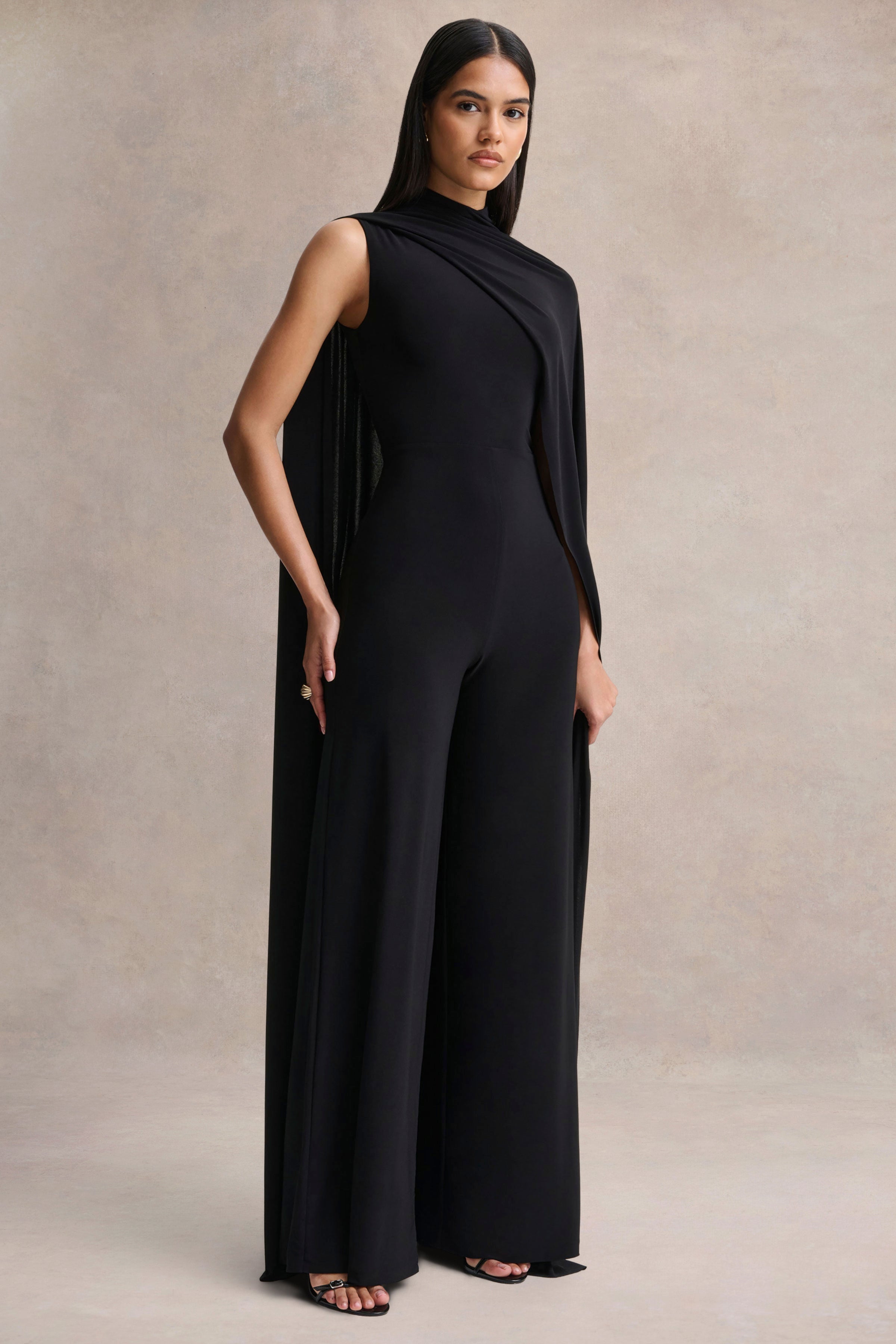 Seema | Black High-Neck Jumpsuit With Cape