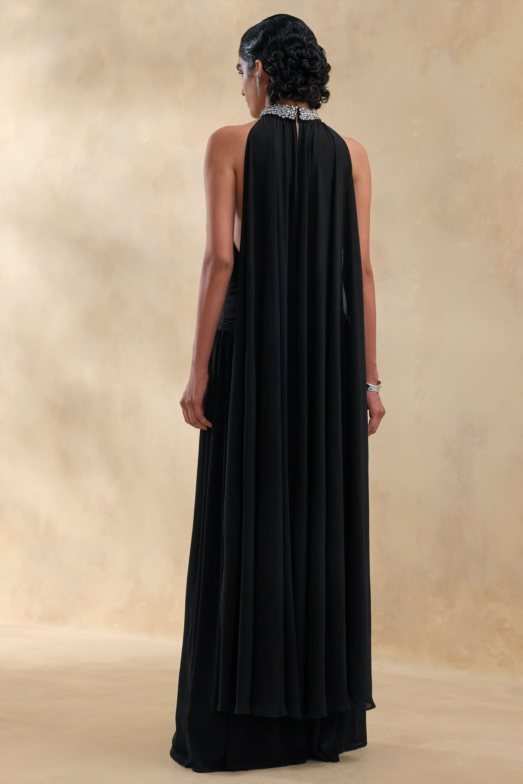 Marie | Black Halter-Neck Maxi Dress With Embellished Detailing