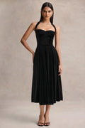 Esmeray | Black Velvet Sweetheart-Neck Midi Dress