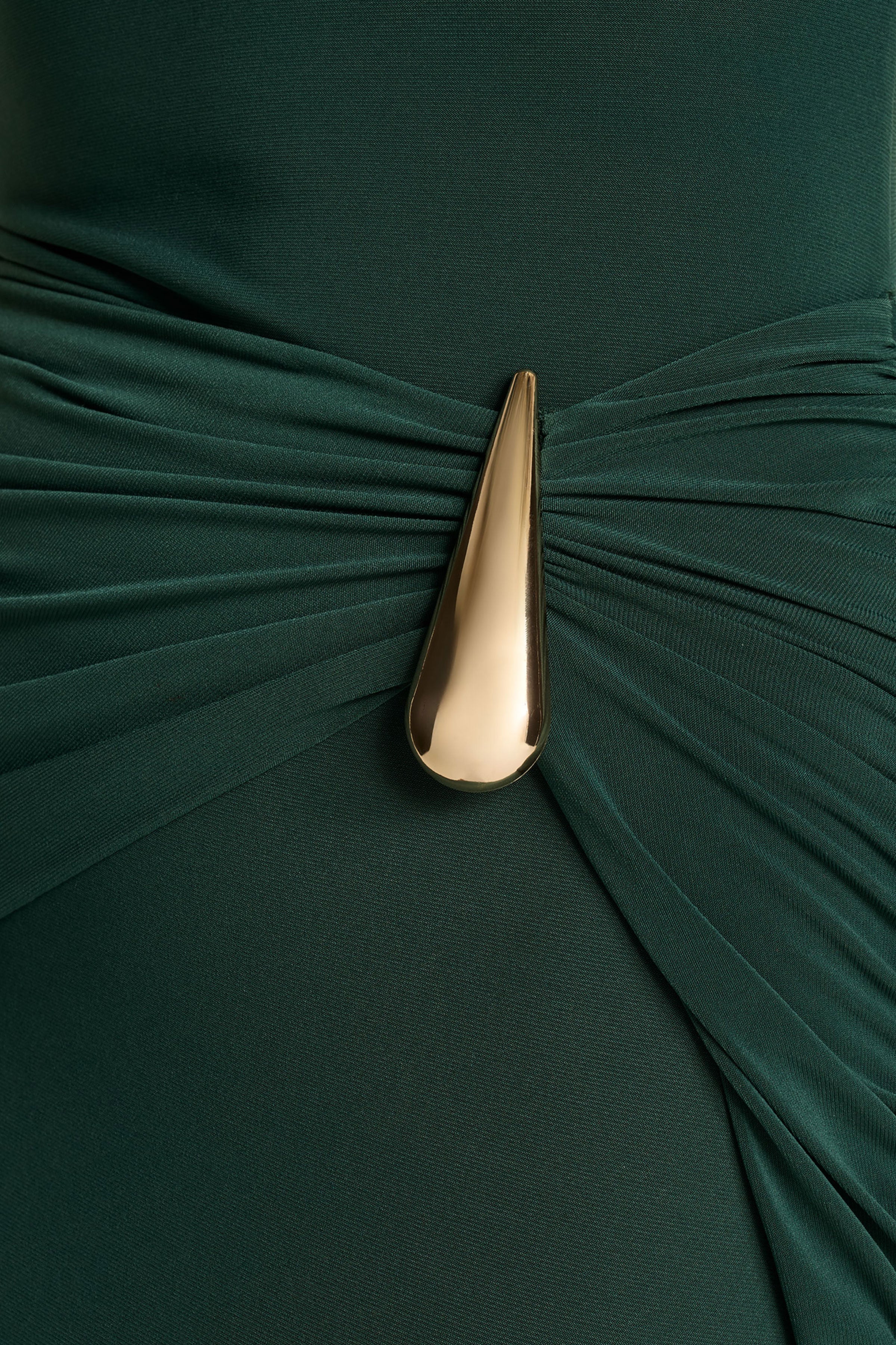 Solarium | Dark Green Long-Sleeve Maxi Dress With Gold Detail
