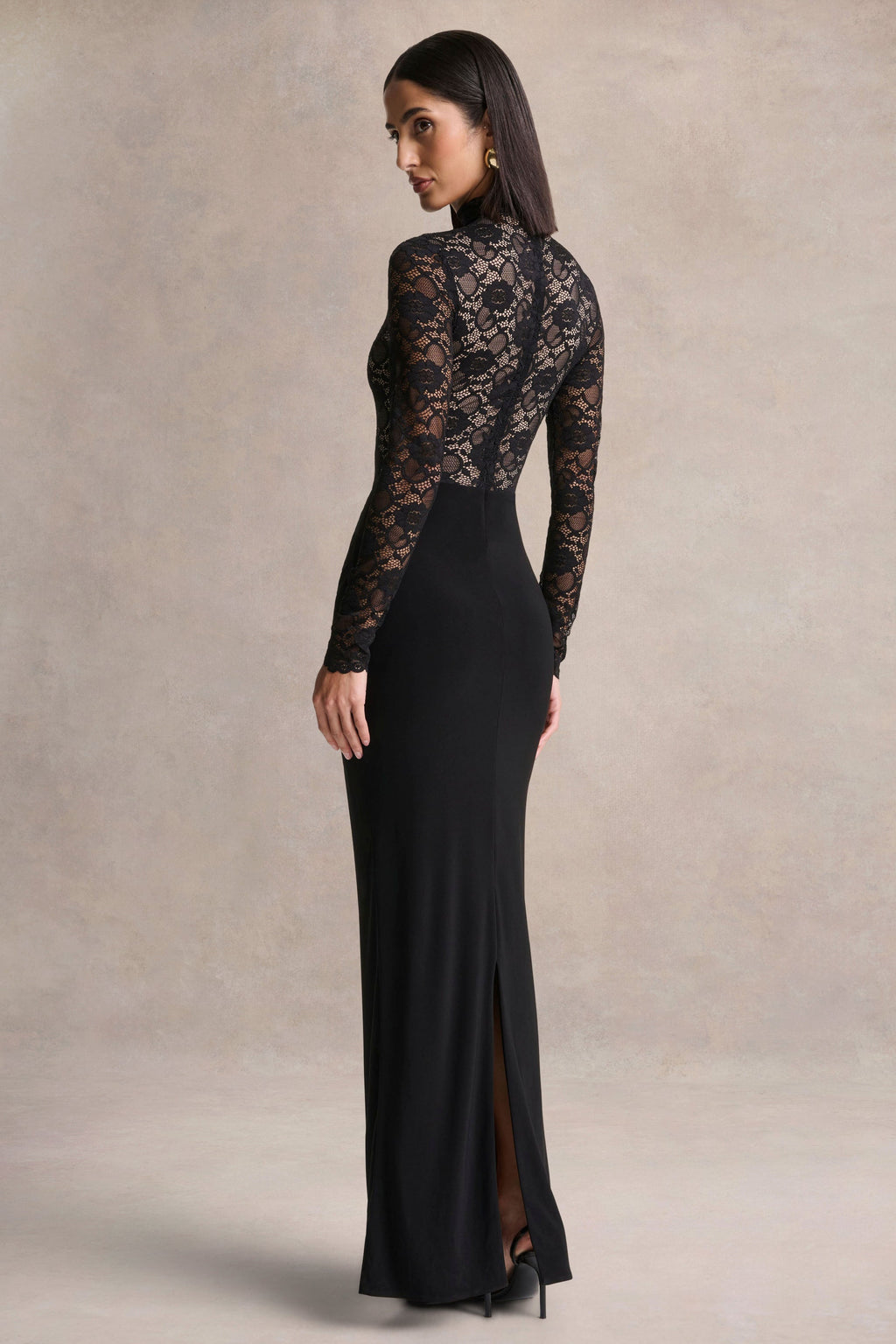 Justina | Black High-Neck Maxi Dress With Gathered-Detailing
