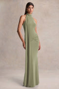 Hyla | Green High-Neck Maxi Dress With Sash-Detail