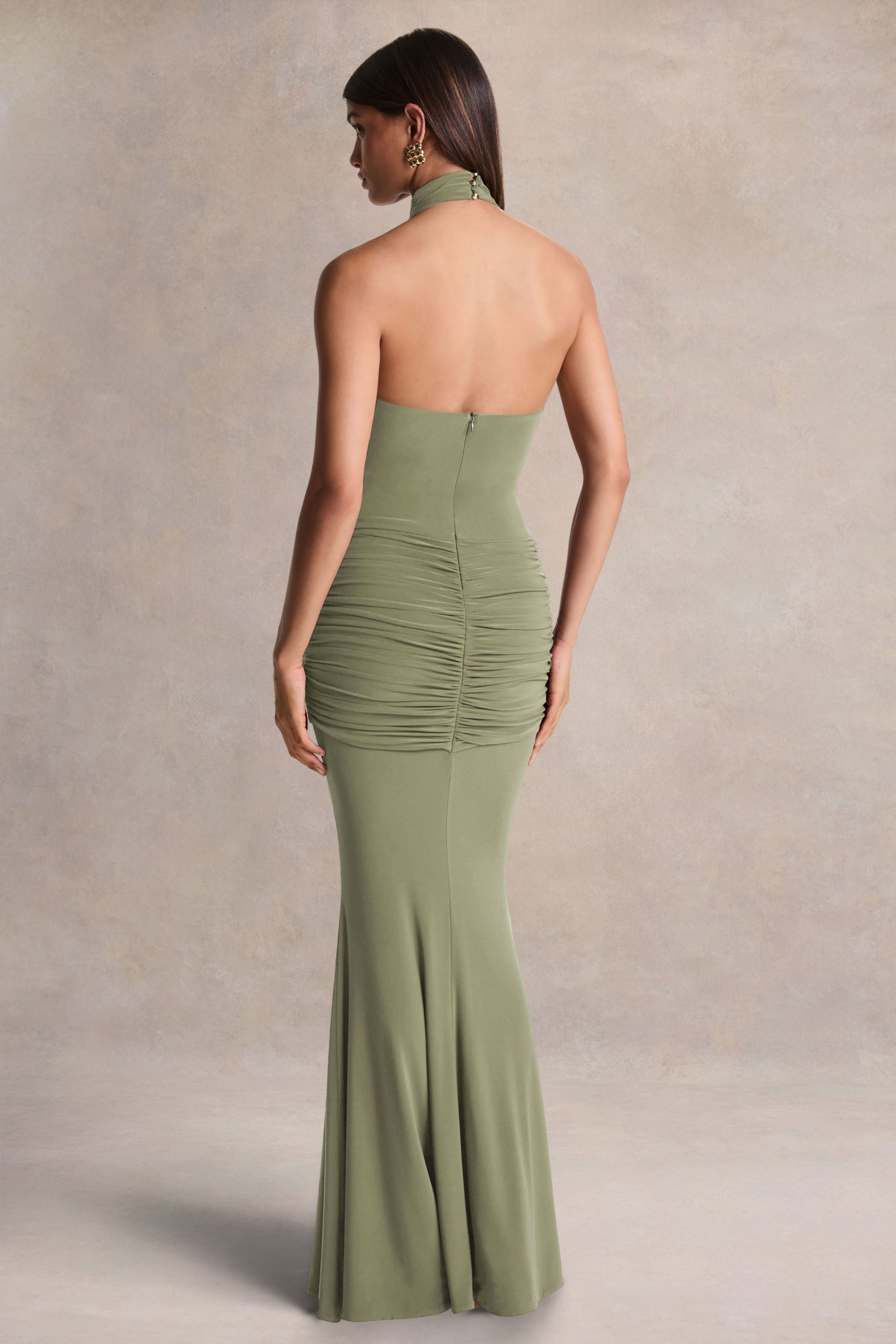 Hyla | Green High-Neck Maxi Dress With Sash-Detail