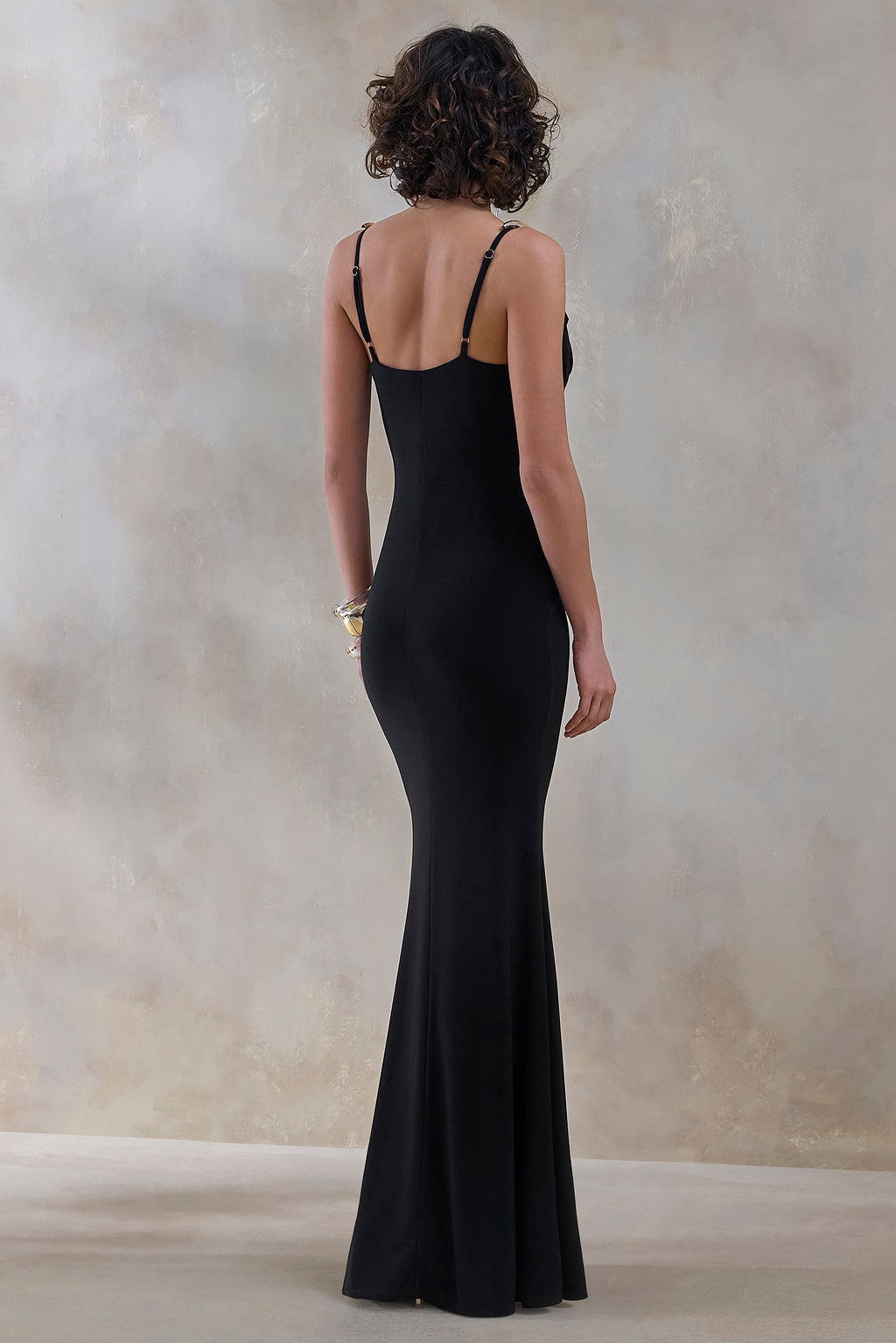 Iridessa | Black Plunge-Neck Maxi Dress