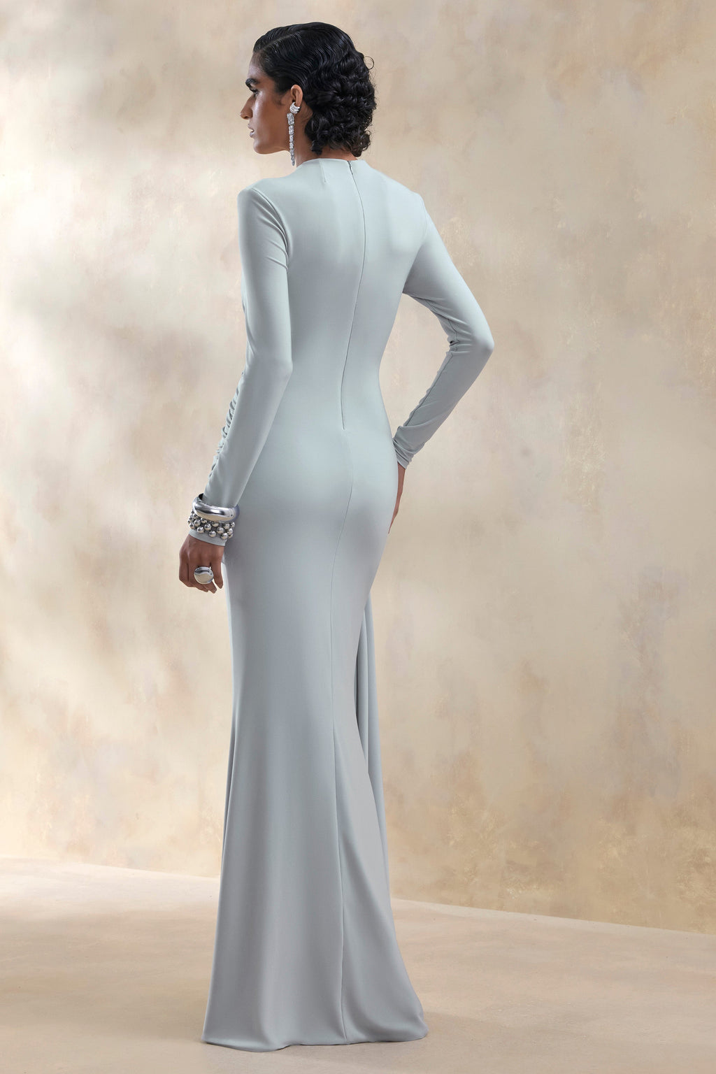 Kyrissa | Blue High-Neck Maxi Dress With Gathered-Detailing