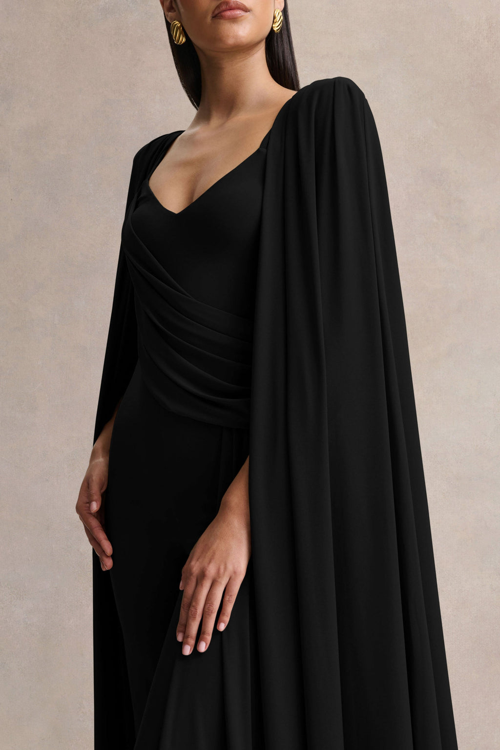 Labina | Black Plunge-Neck Jumpsuit With Cape-Sleeves