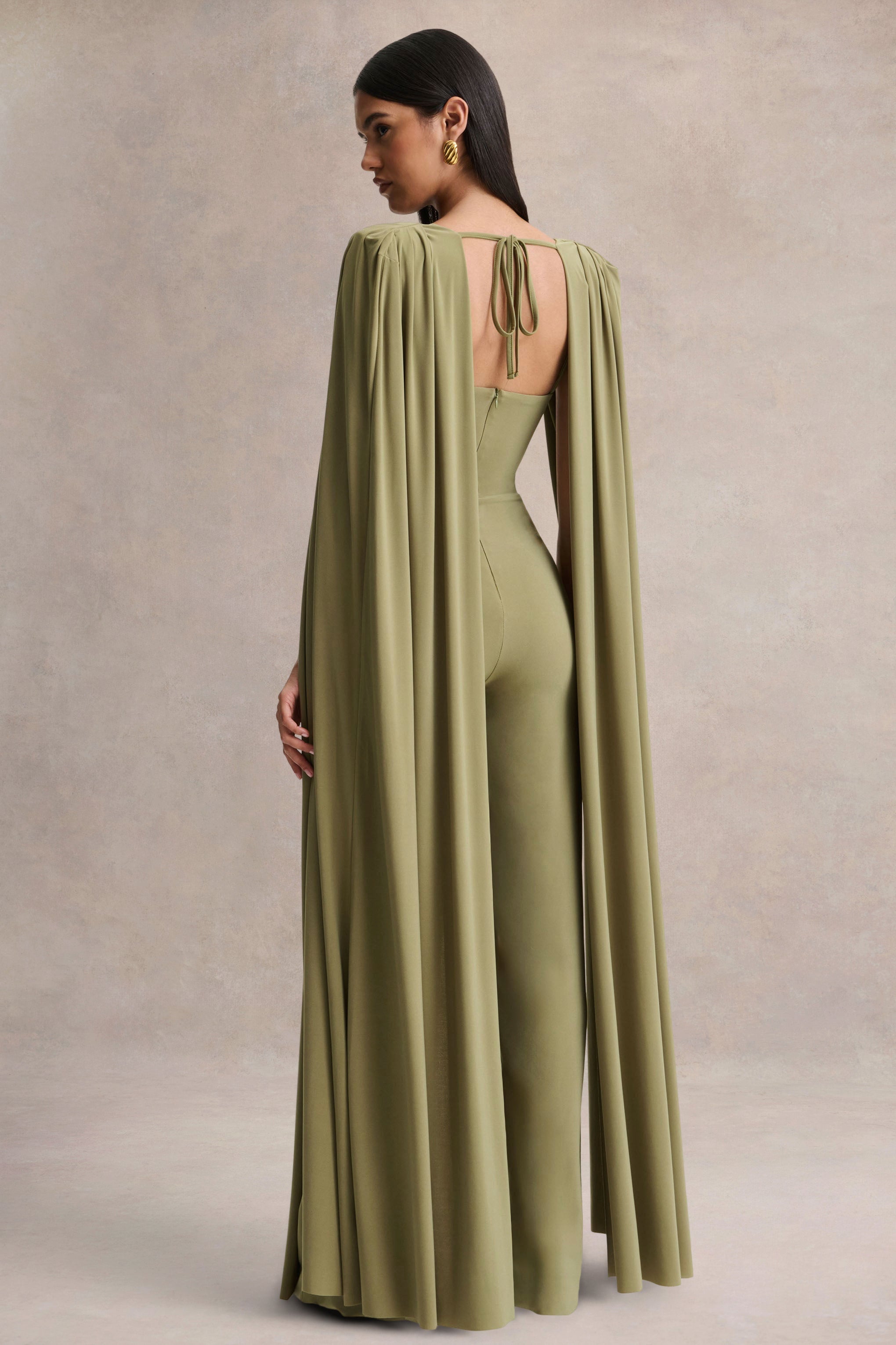 Labina | Green Plunge-Neck Jumpsuit With Cape-Sleeves