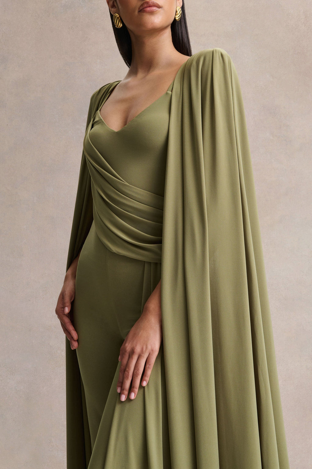 Labina | Green Plunge-Neck Jumpsuit With Cape-Sleeves