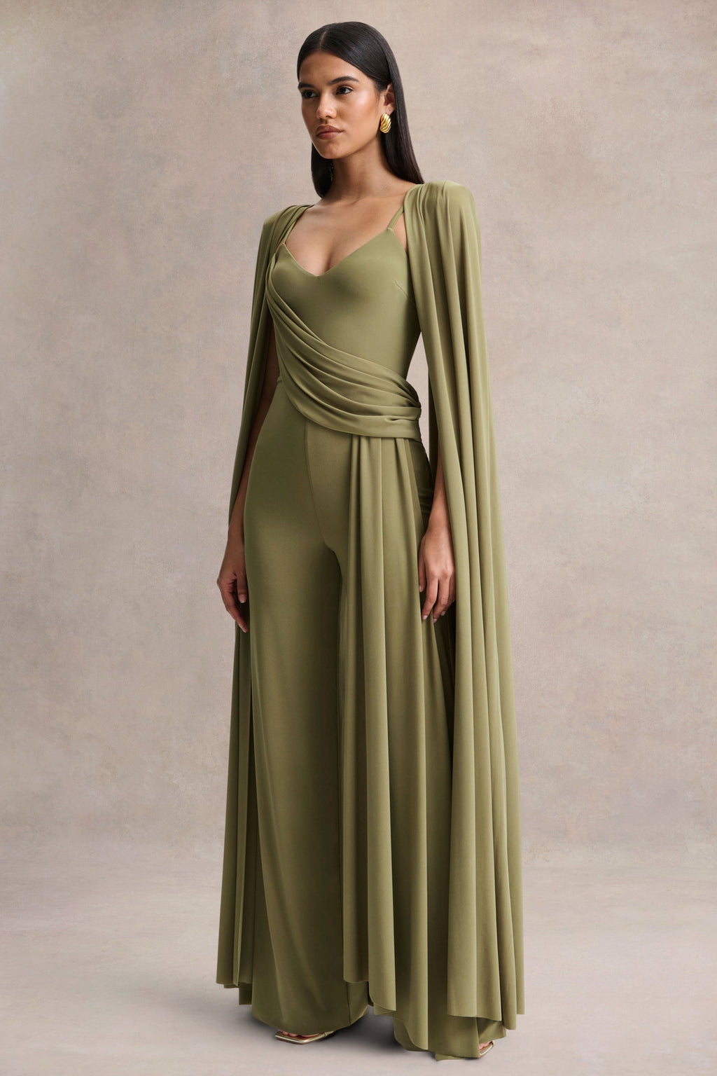 Labina | Green Plunge-Neck Jumpsuit With Cape-Sleeves