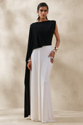 Carenza | Black & White Wide-Neck Maxi Dress With Cape-Sleeve