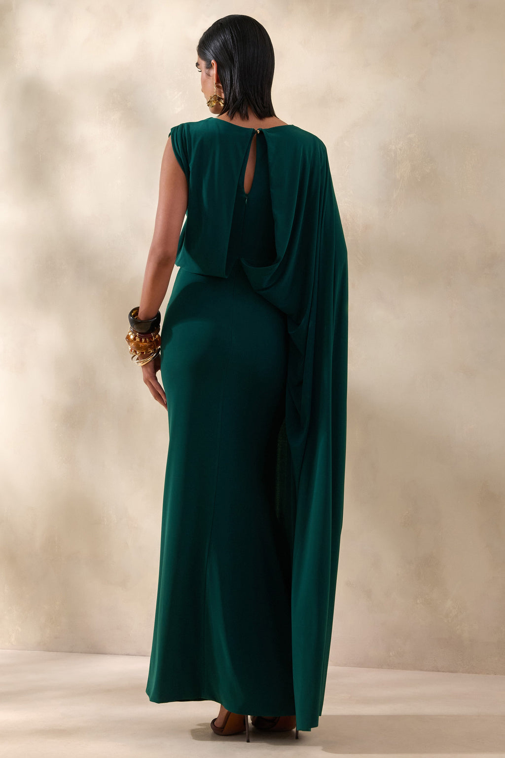 Carenza | Dark Green Wide-Neck Maxi Dress With Cape-Sleeve