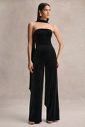 Arcane | Black Velvet Bandeau Jumpsuit With Scarf