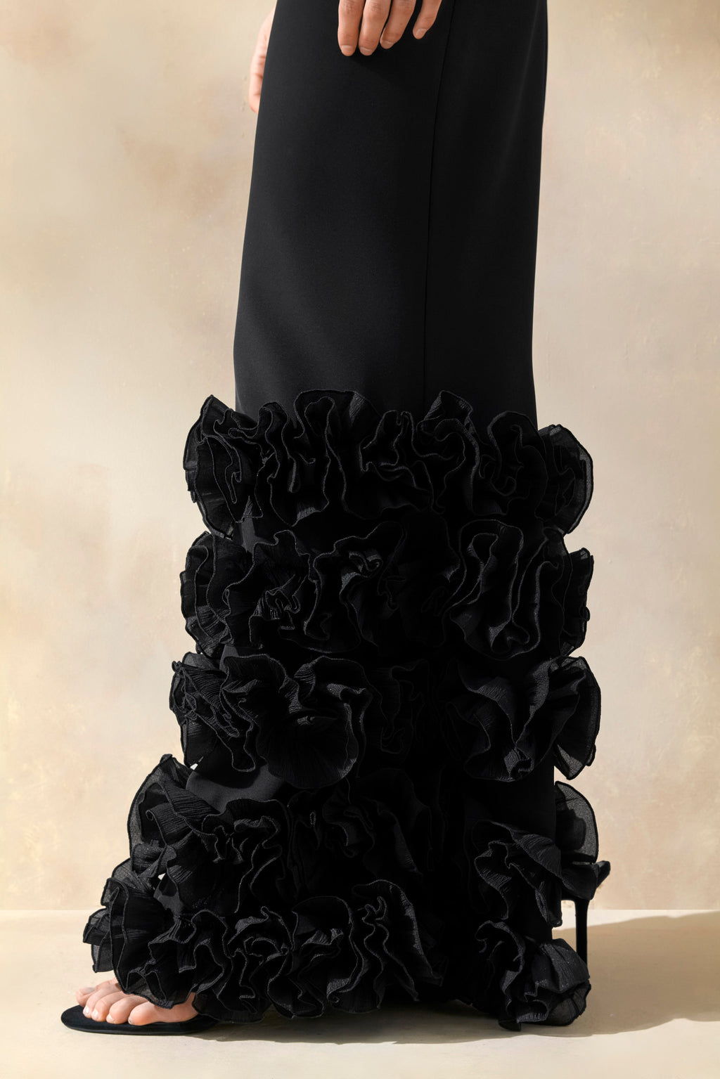 Aurose | Black Square-Neck Maxi Dress With Ruffled-Fishtail