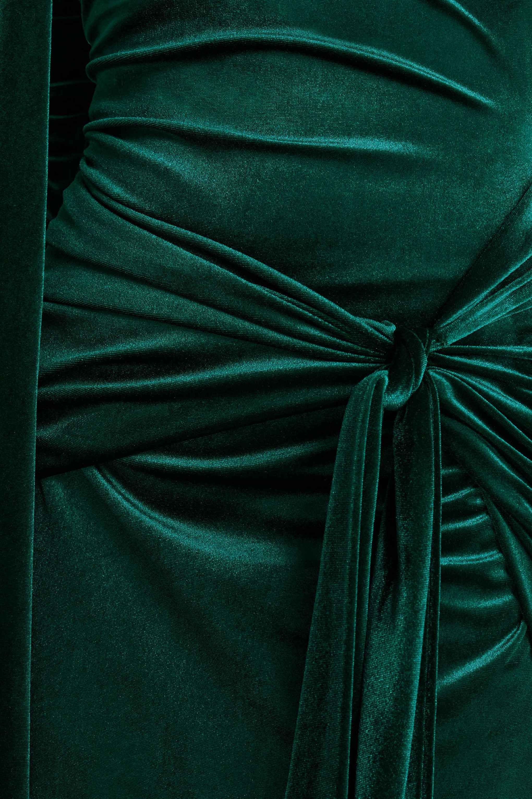 Jessara | Bottle Green Bardot-Neck Maxi Dress With Knot-Details