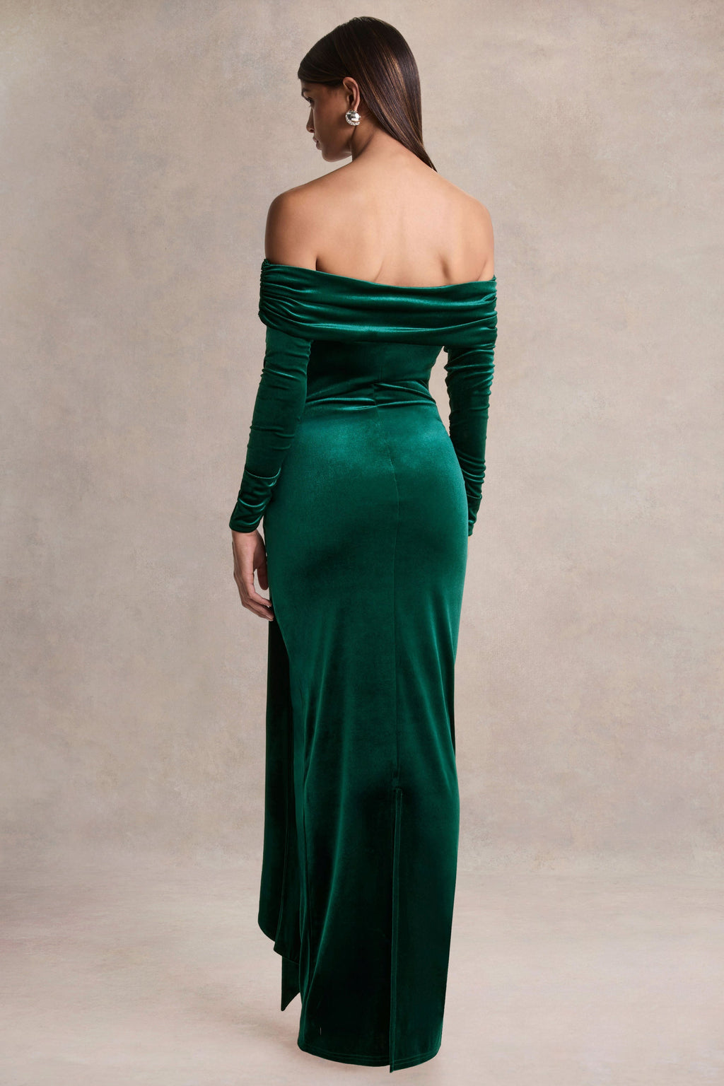 Jessara | Bottle Green Bardot-Neck Maxi Dress With Knot-Details