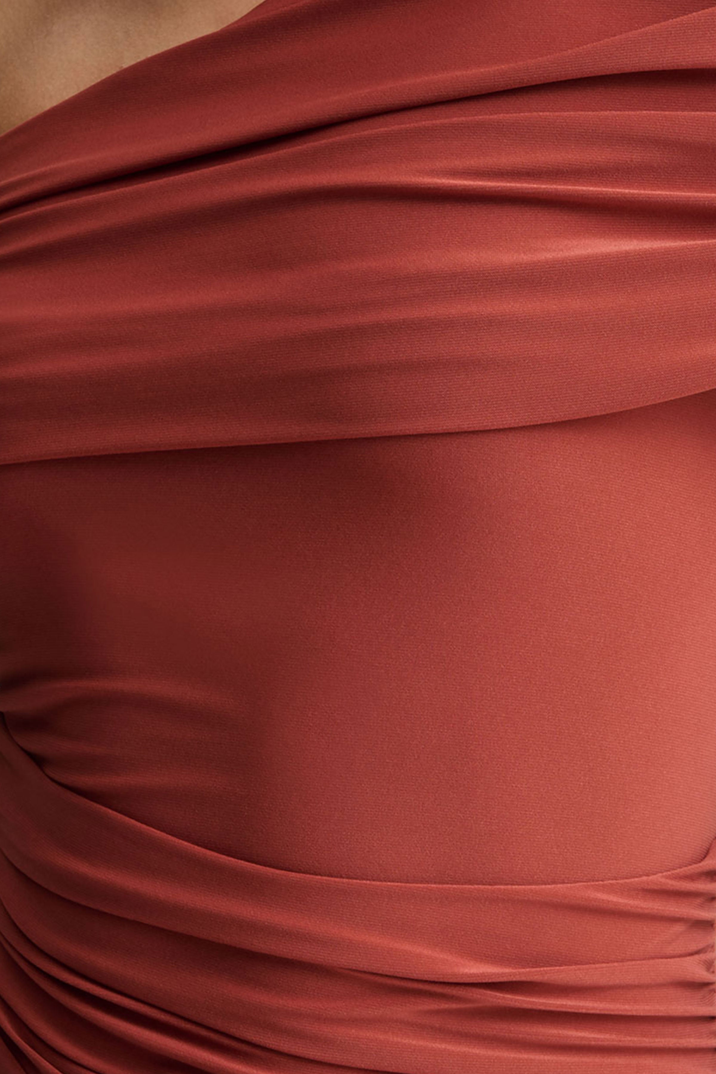 Elliora | Rust Asymmetric-Neck Midi Dress