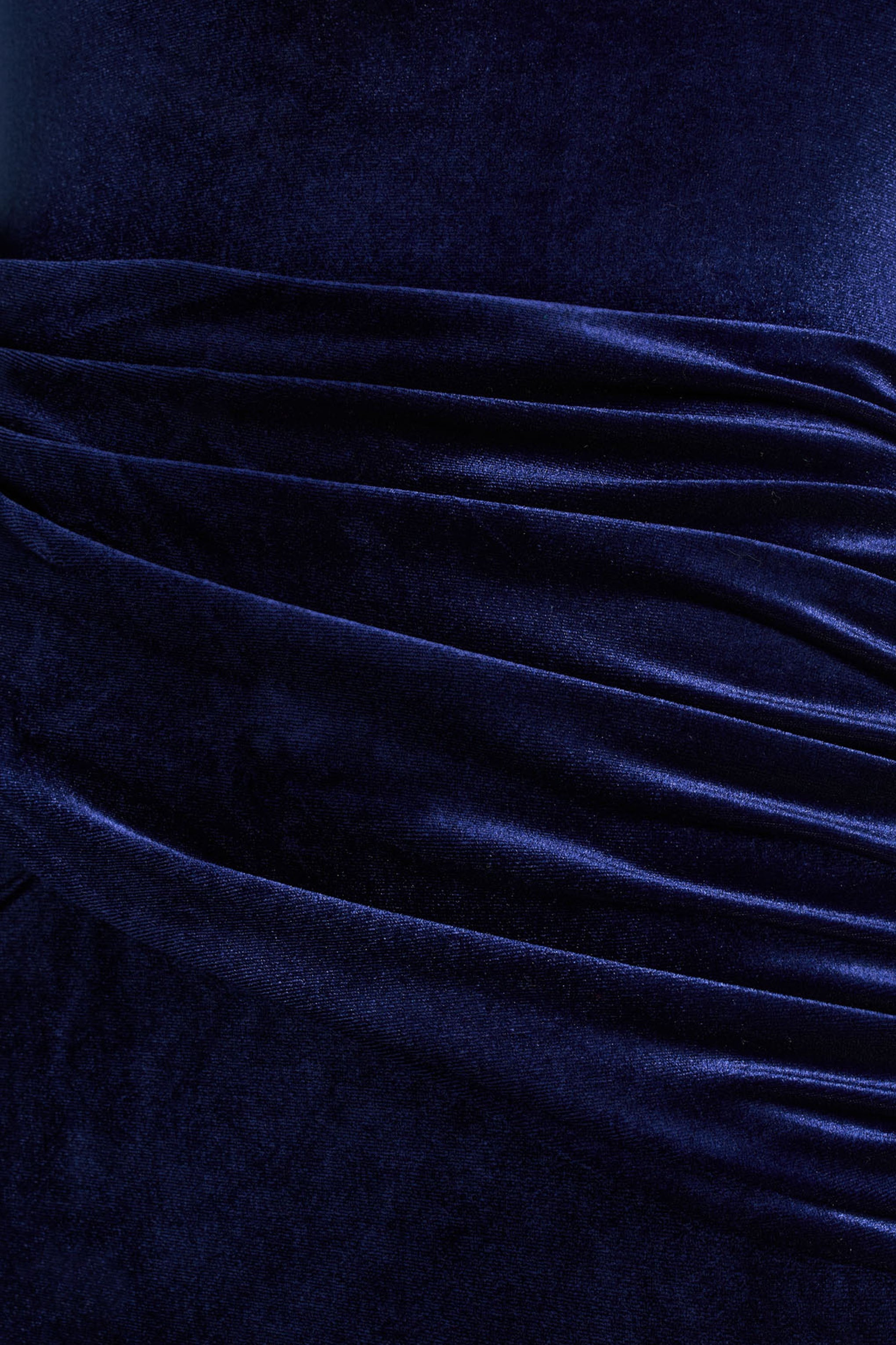Eirene | Blue Velvet Asymmetric-Neck Midi Dress