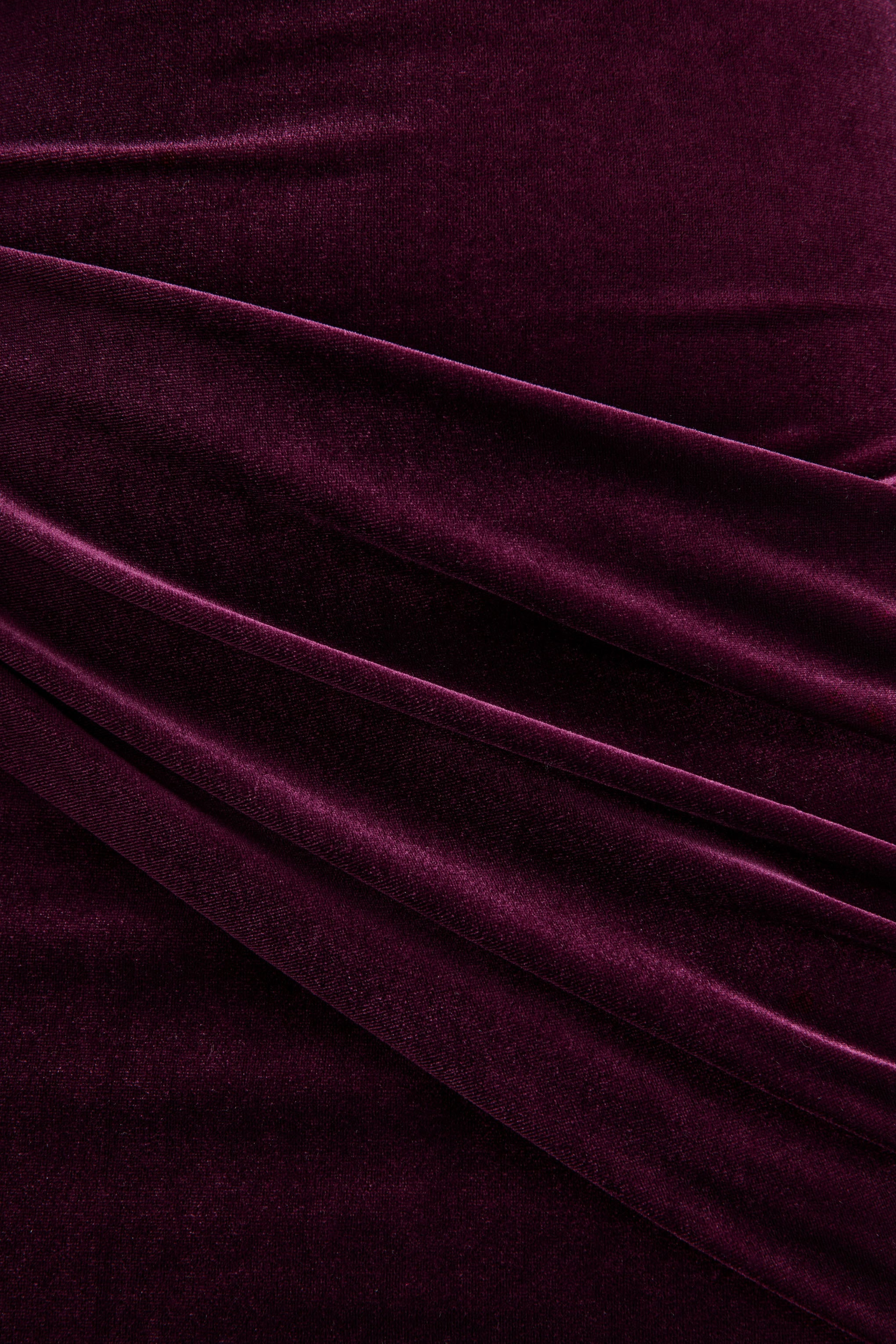 Cambria | Plum Velvet High-Neck Maxi Dress With Draped-Detailing