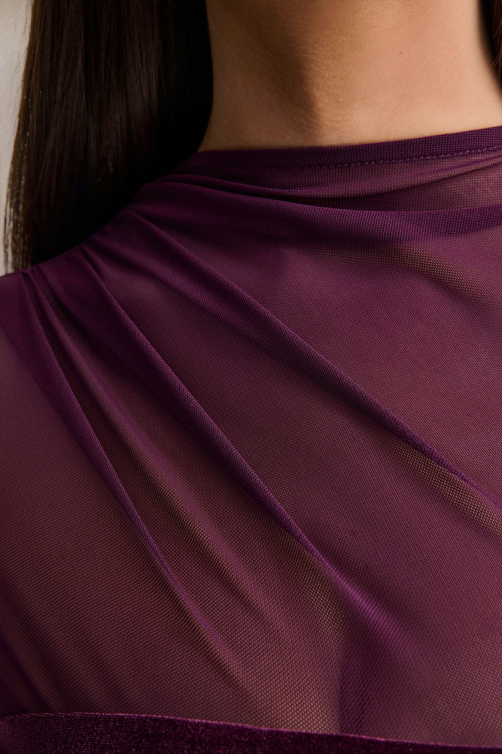 Cambria | Plum Velvet High-Neck Maxi Dress With Draped-Detailing