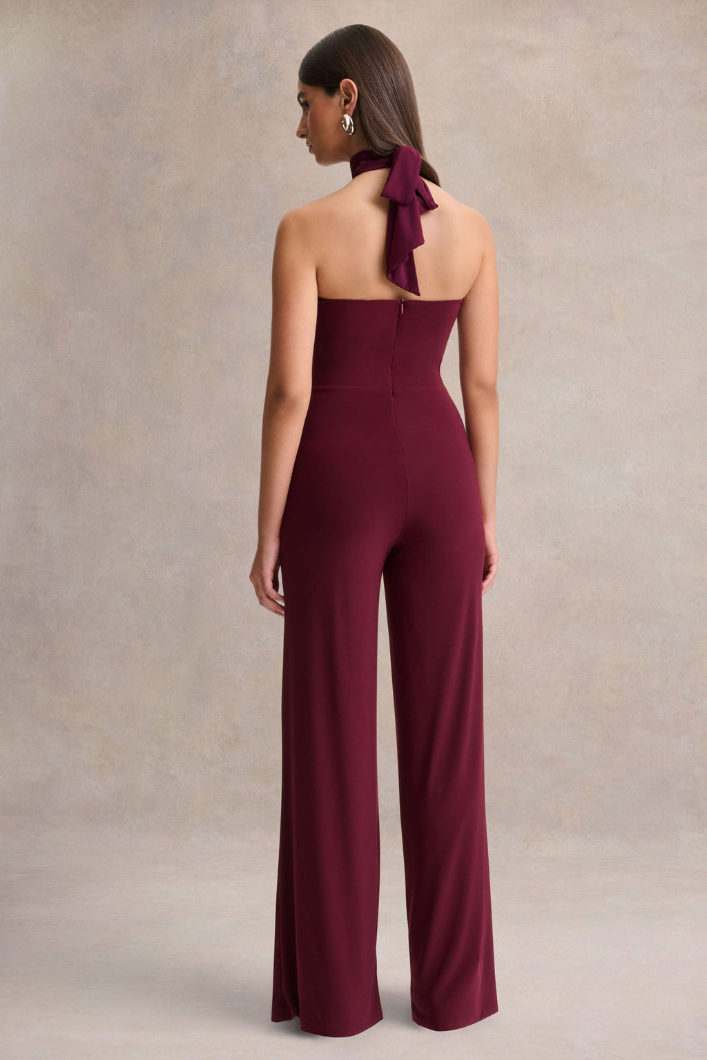 Gwen | Burgundy High-Neck Jumpsuit With Gold-Detail