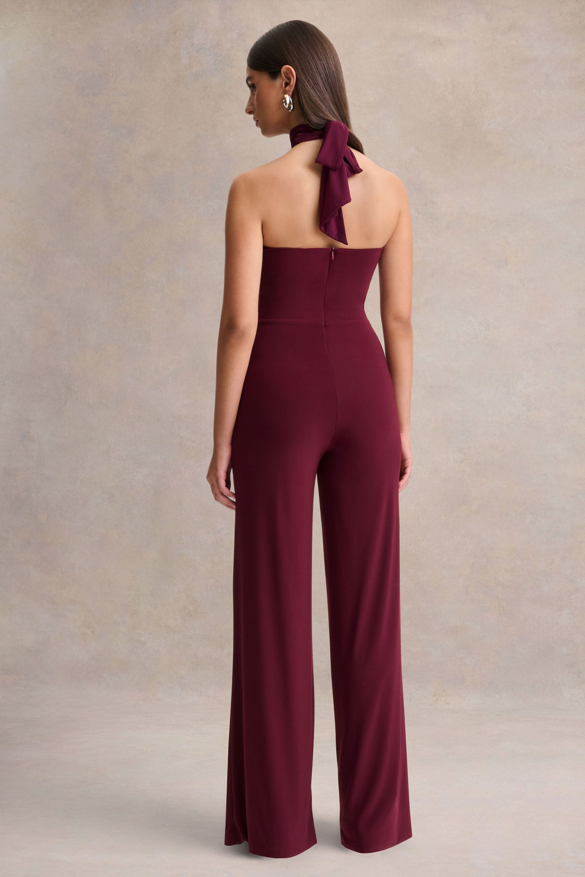 Gwen | Burgundy High-Neck Jumpsuit With Gold-Detail