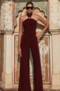 Gwen | Burgundy High-Neck Jumpsuit With Gold-Detail