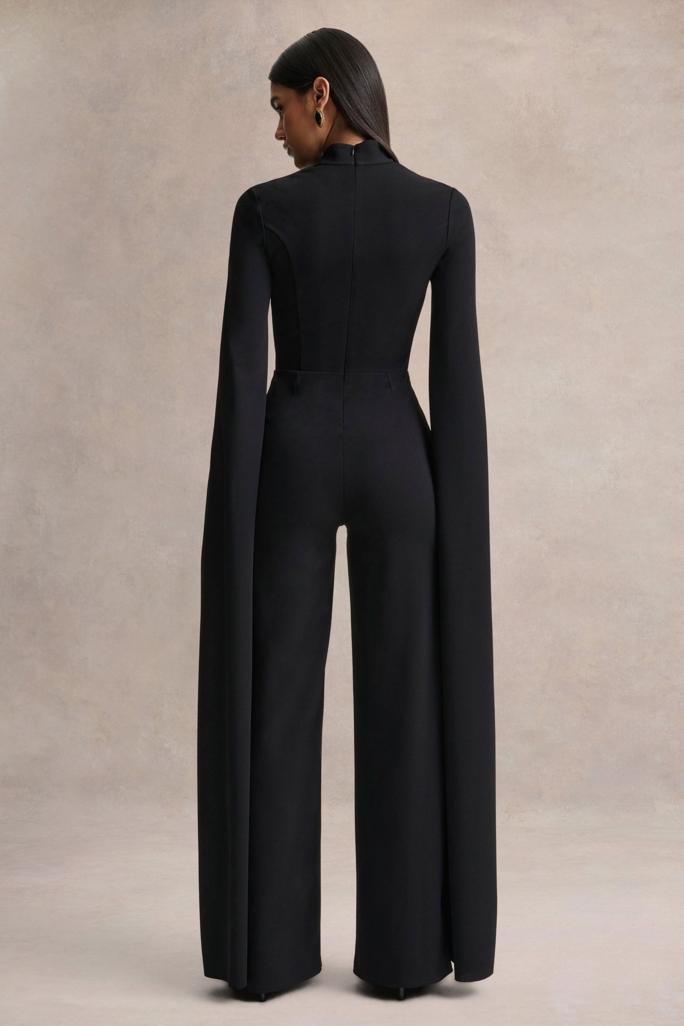 Elisabetta | Black Square-Neck Jumpsuit With Cape-Sleeves