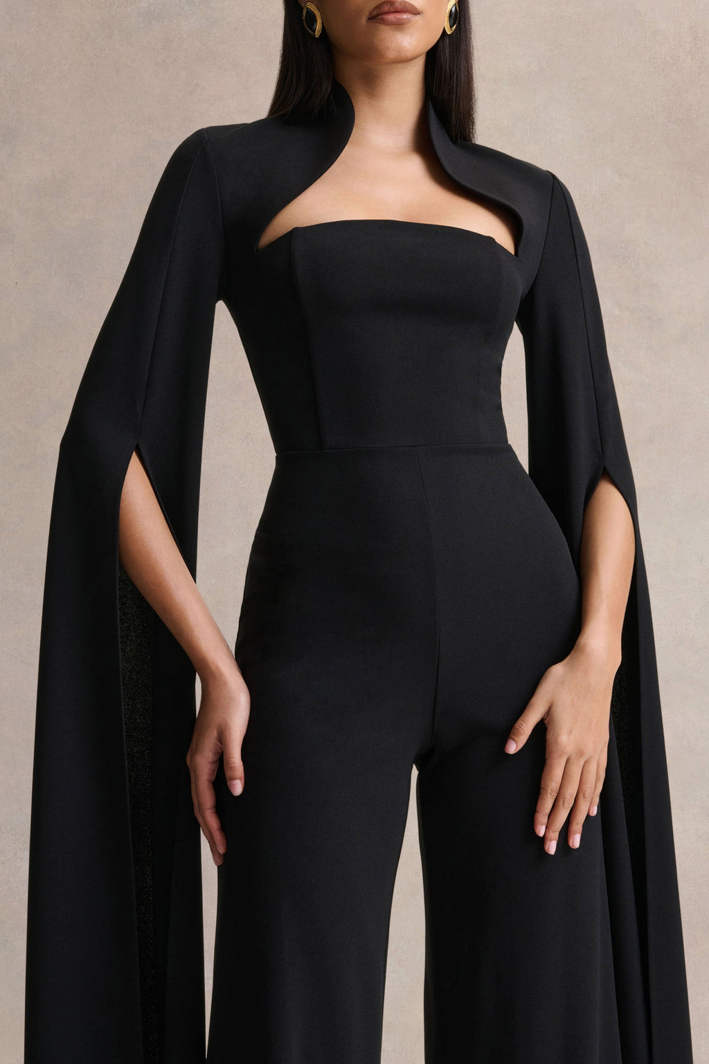 Elisabetta | Black Square-Neck Jumpsuit With Cape-Sleeves