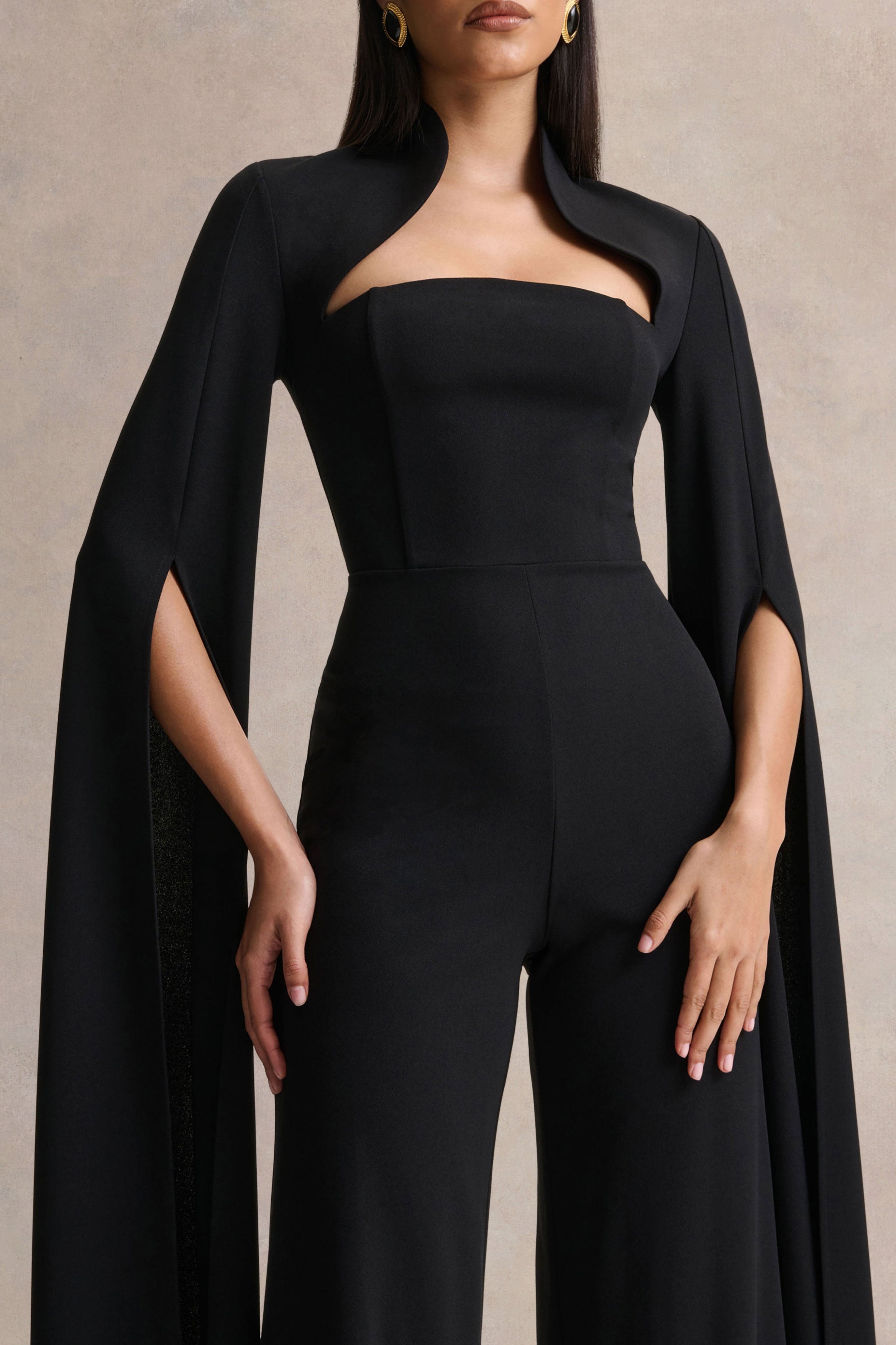 Elisabetta | Black Square-Neck Jumpsuit With Cape-Sleeves