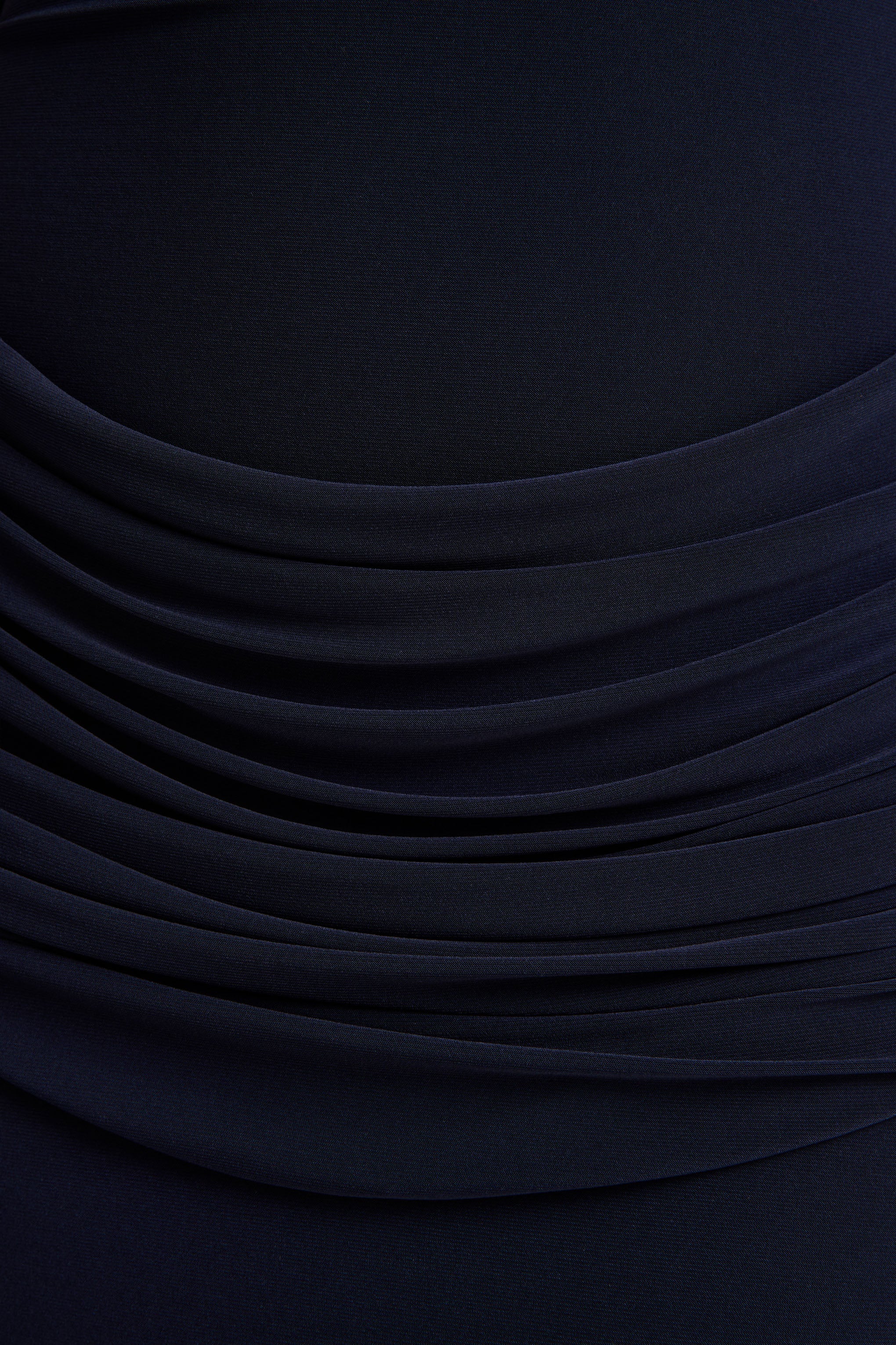 Hesperia | Navy High-Neck Maxi Dress With Draped-Detailing And Scarf