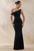 Afina | Black Lace Asymmetric-Neck Maxi Dress