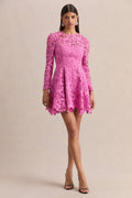 Morina | Pink Lace Crew-Neck Mini Dress