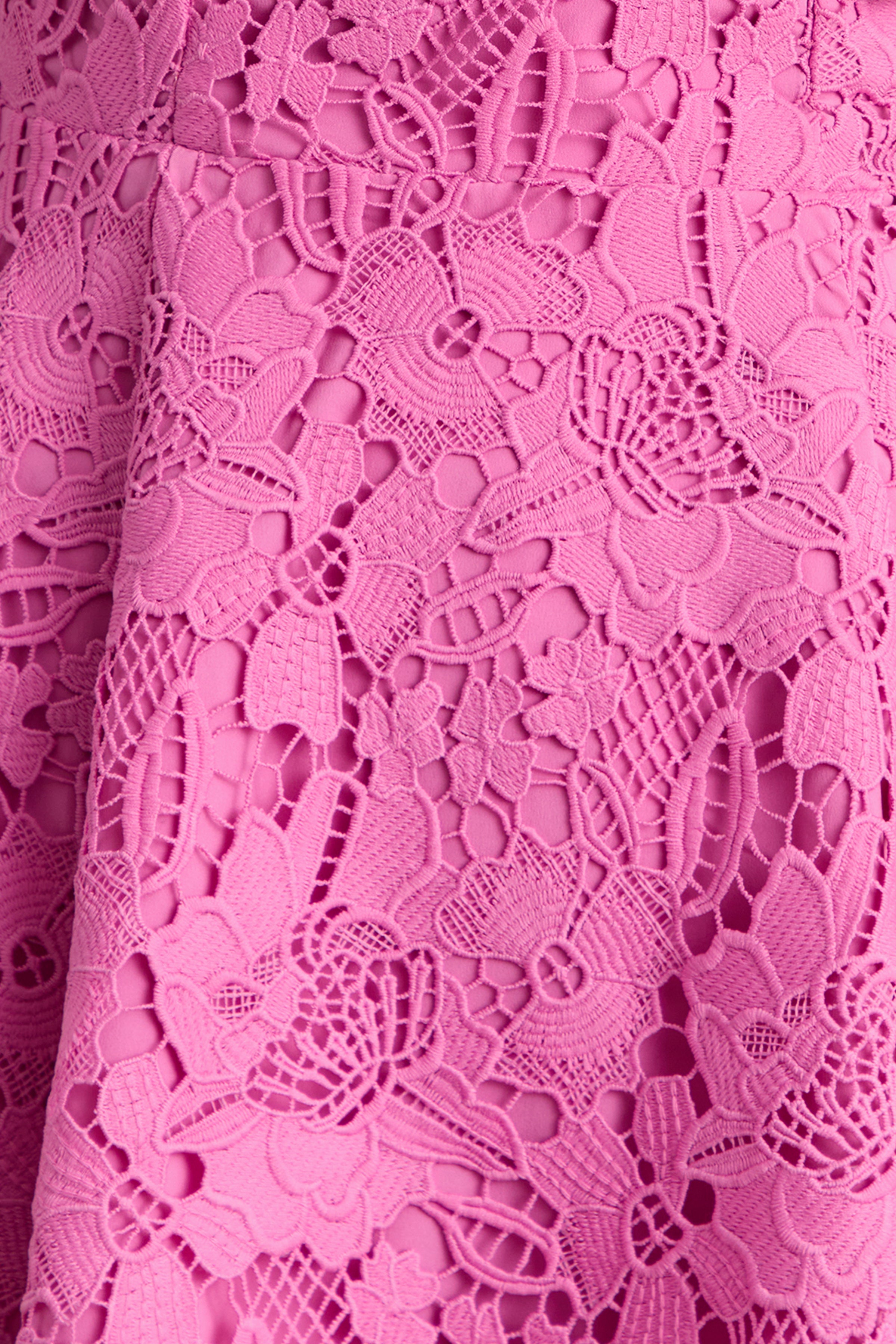 Morina | Pink Lace Crew-Neck Mini Dress