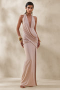 Junia | Champagne Plunge-Neck Wrap Maxi Dress