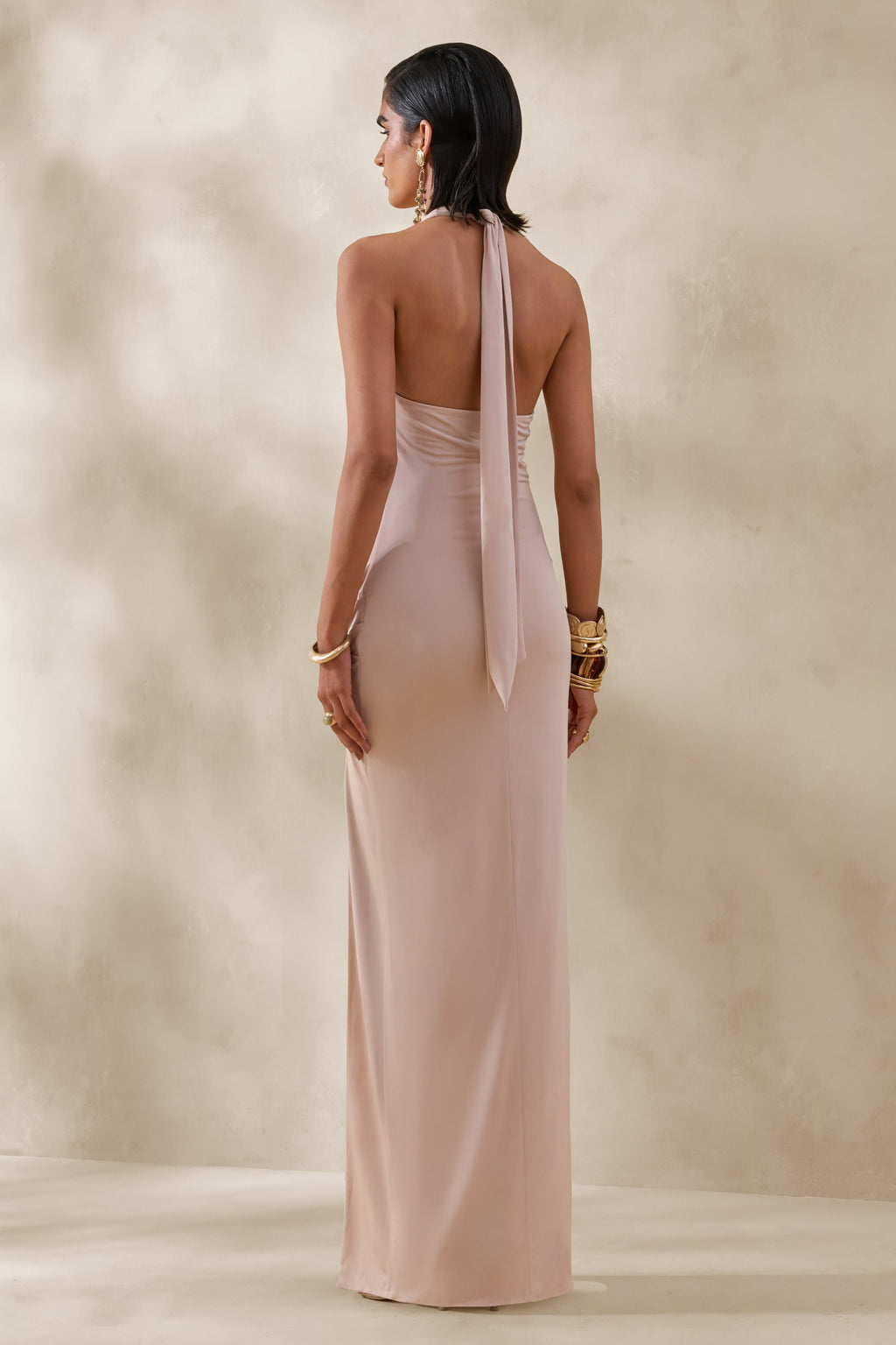 Junia | Champagne Plunge-Neck Wrap Maxi Dress