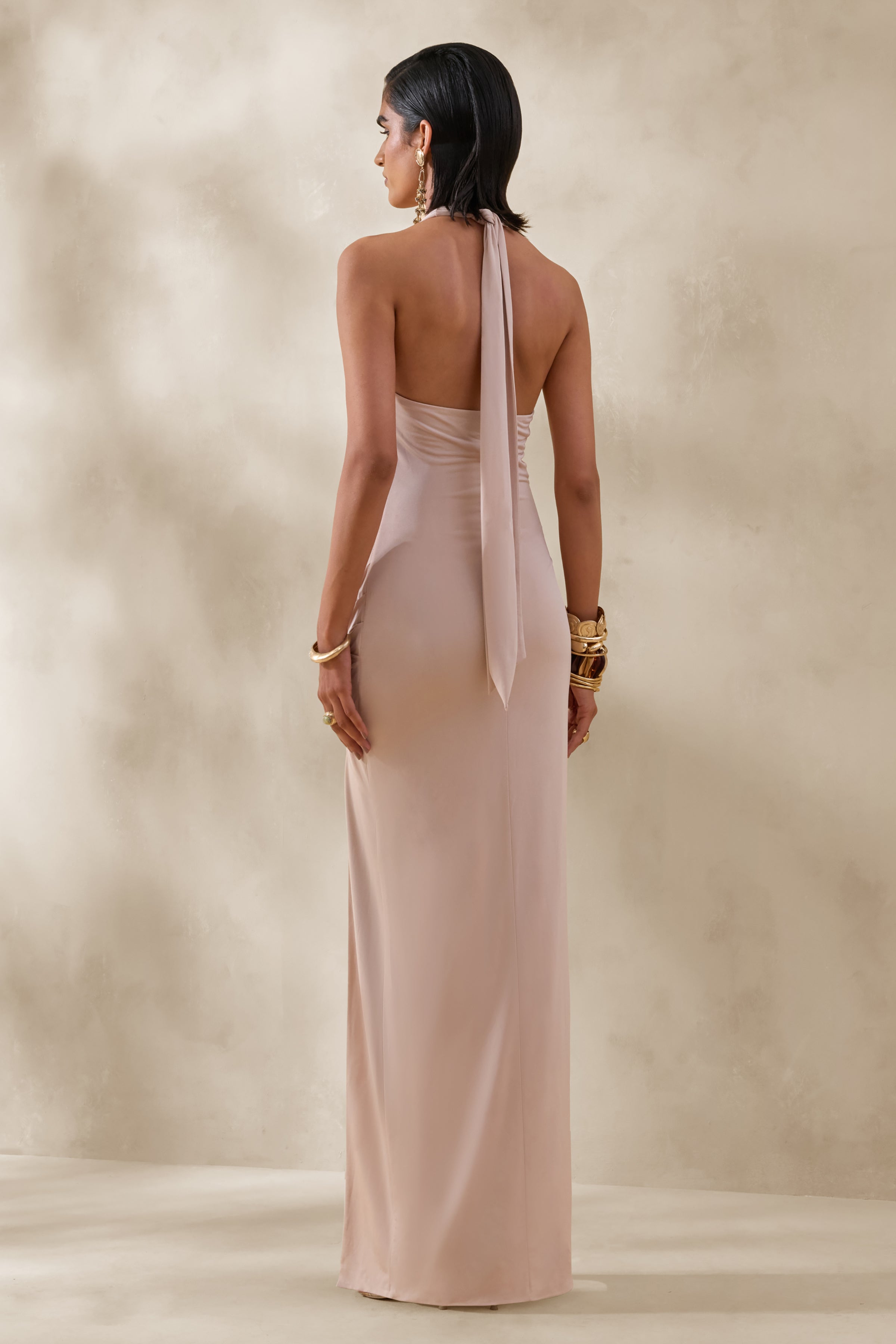 Junia | Champagne Plunge-Neck Wrap Maxi Dress