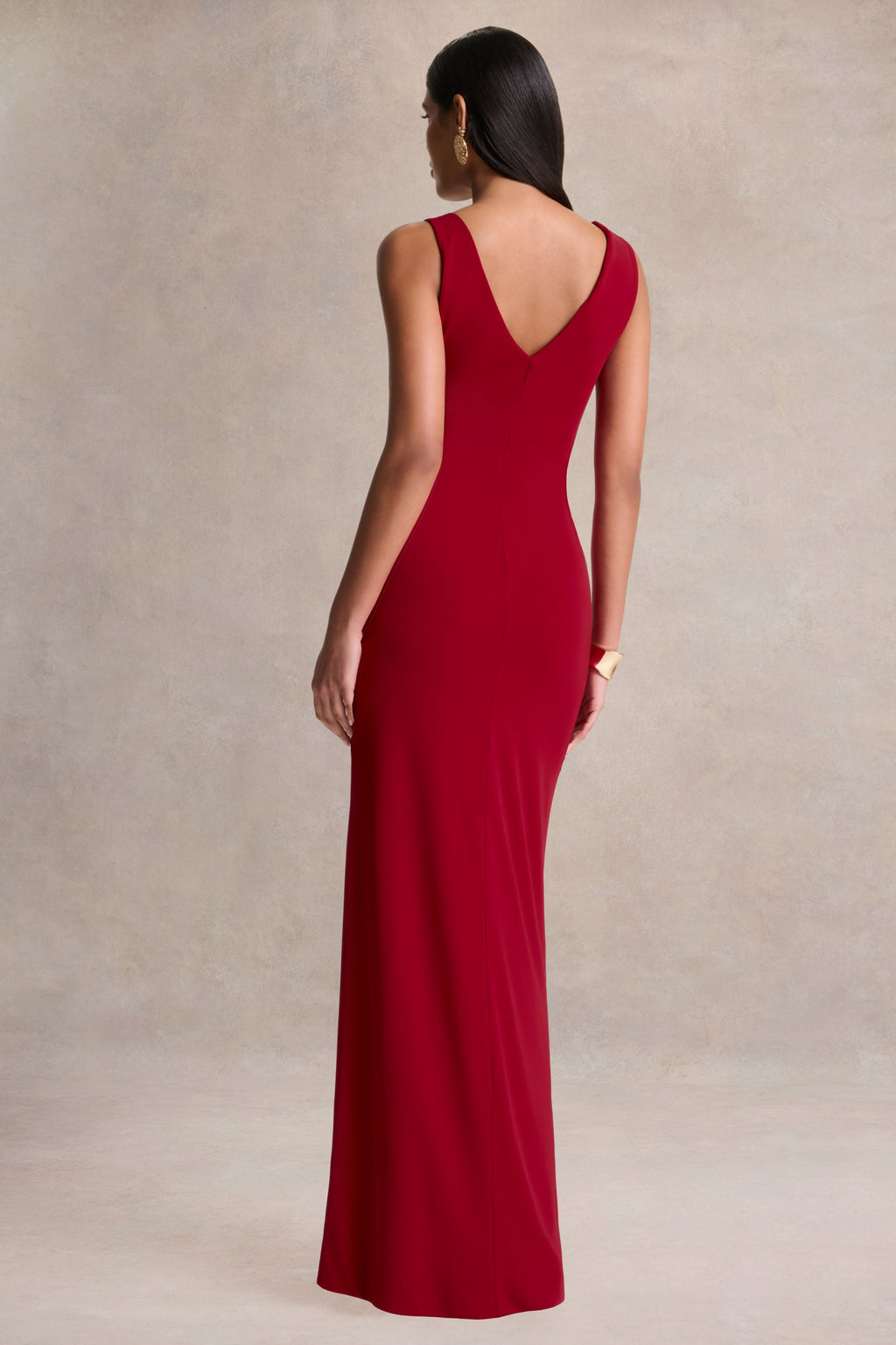 Vesperelle | Red Scoop-Neck Maxi Dress With Gathered-Detailing