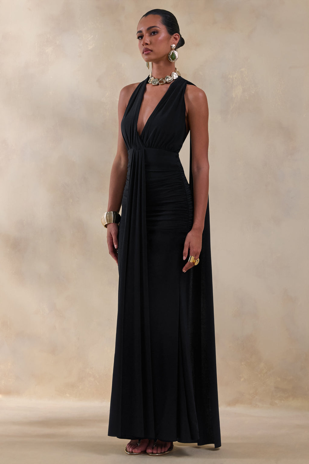 Roselani | Black Halter-Neck Maxi Dress With Open-Back